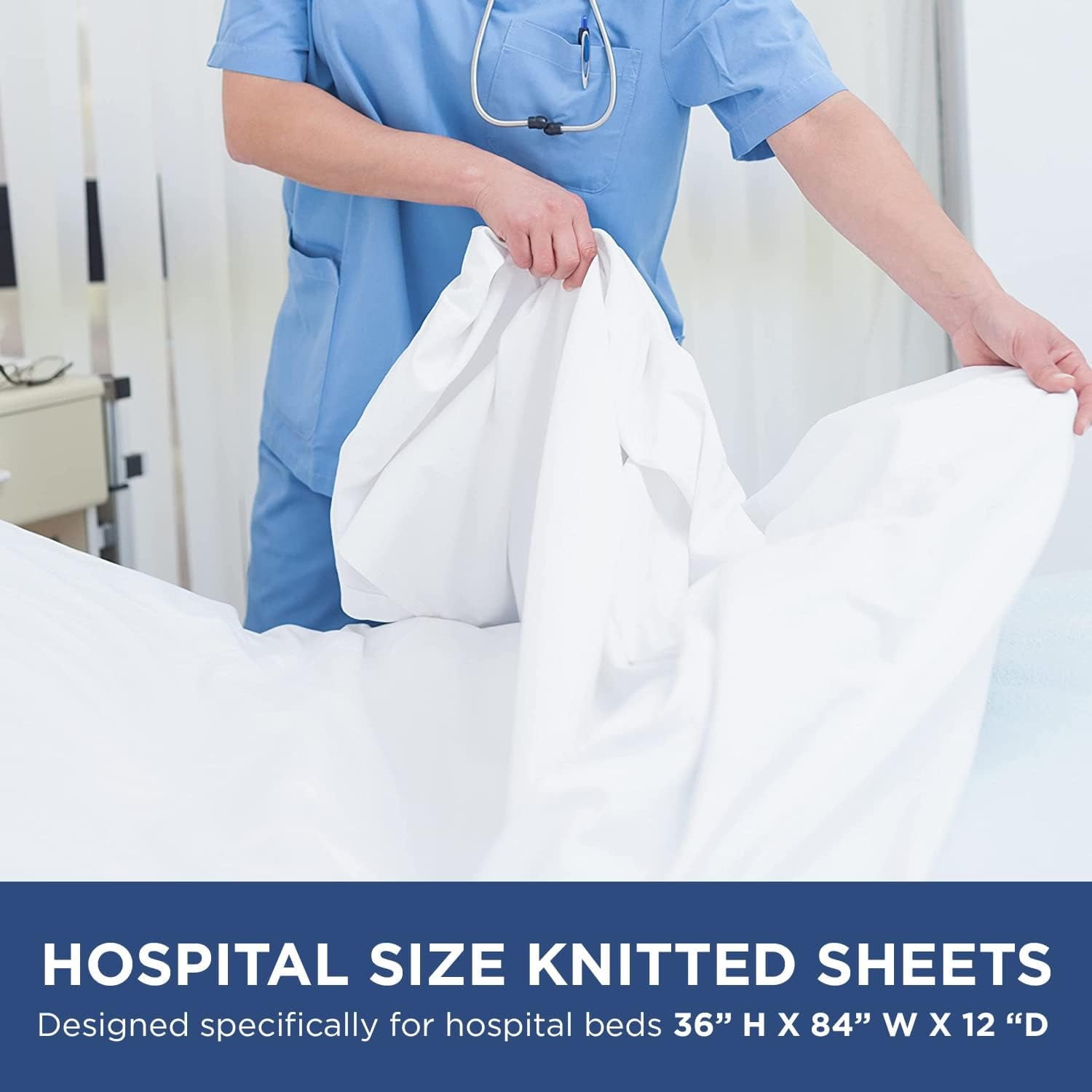 Premium Egyptian Cotton 2 Pack Fitted Hospital Bed Sheets with Elastic All Around for a Perfect Fit - Cotton Rich Soft Knitted Jersey Sheet, ... - Breathable Egyptian Cotton Flat & Fitted Sheets Detail