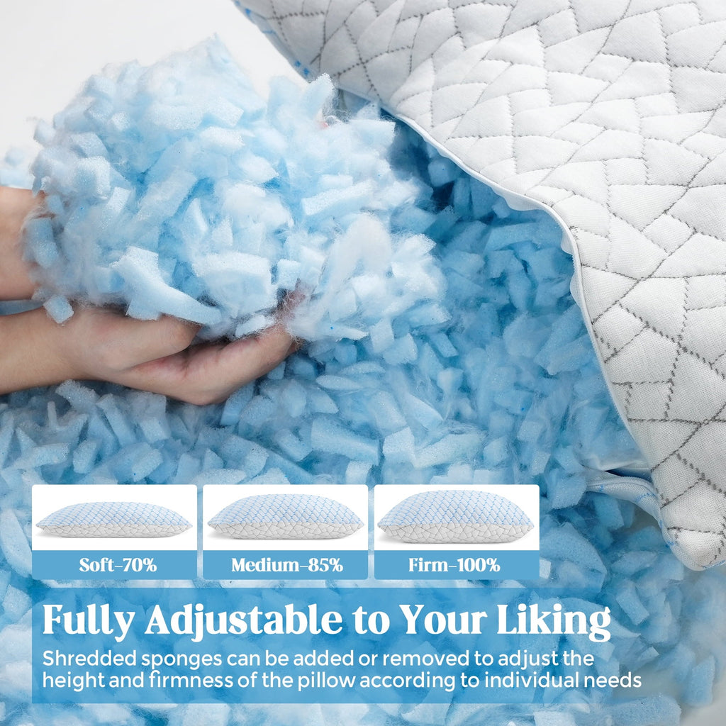 Fluffy Shredded Shredded Memory Foam Pillows Standard Size Set of 2, Regulating Reversible Cooling Pillow Bed Pillow for Bed, Adjusta... - Decorative Throw Pillow Cushion for Sofa & Bed Detail
