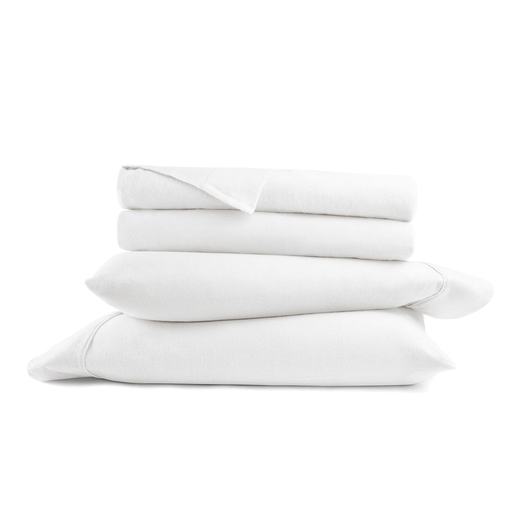 Cooling Sateen 100% Cotton Flannel Bed Sheets Set for Full Size Bedding in White - Luxury Bed Sheet Set with Deep Pockets Detail