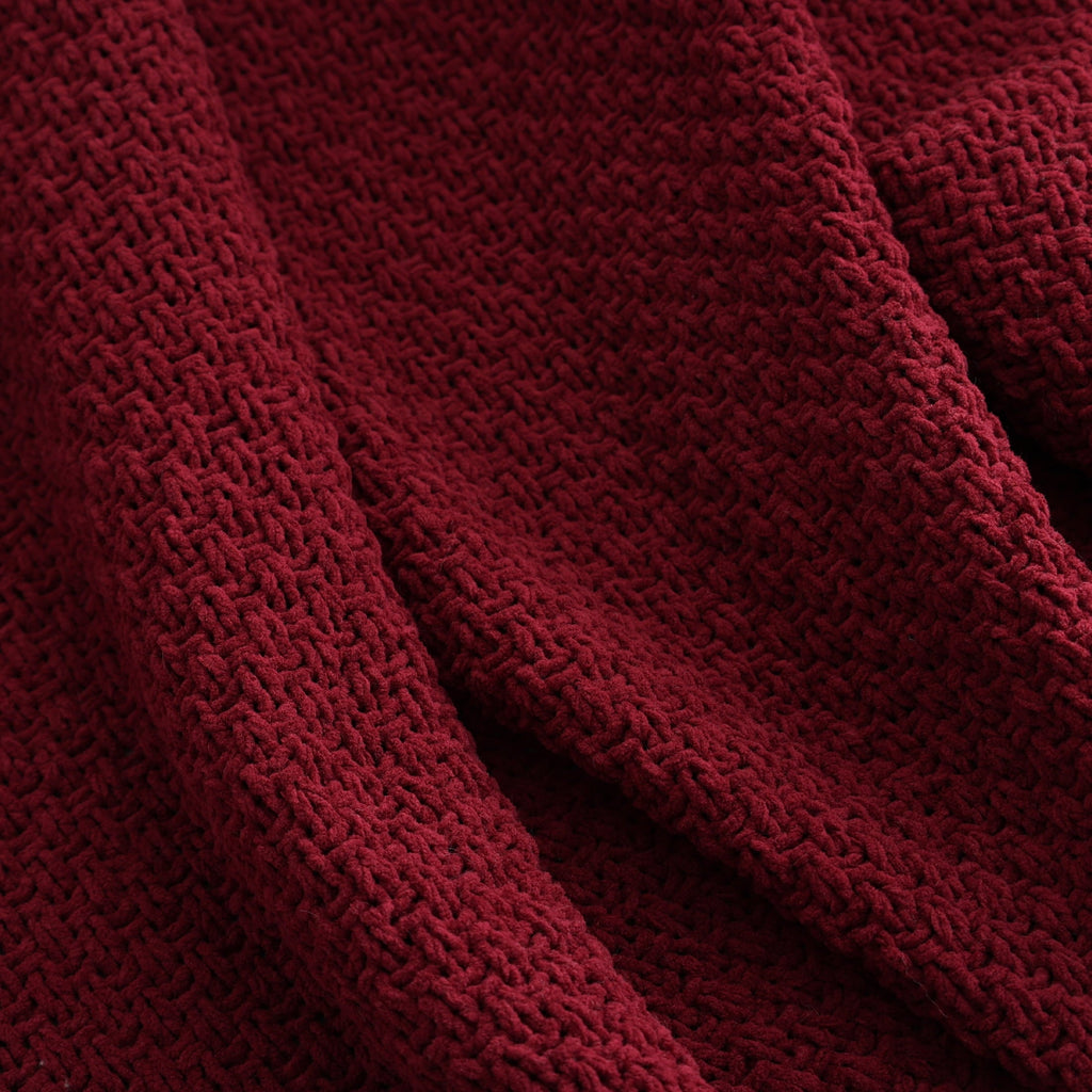Reversible Sherpa Chenille Knit Super Soft Oversized Throw Blanket, Merlot Wine - Cozy Fleece Throw Blanket for Couch & Bed Detail