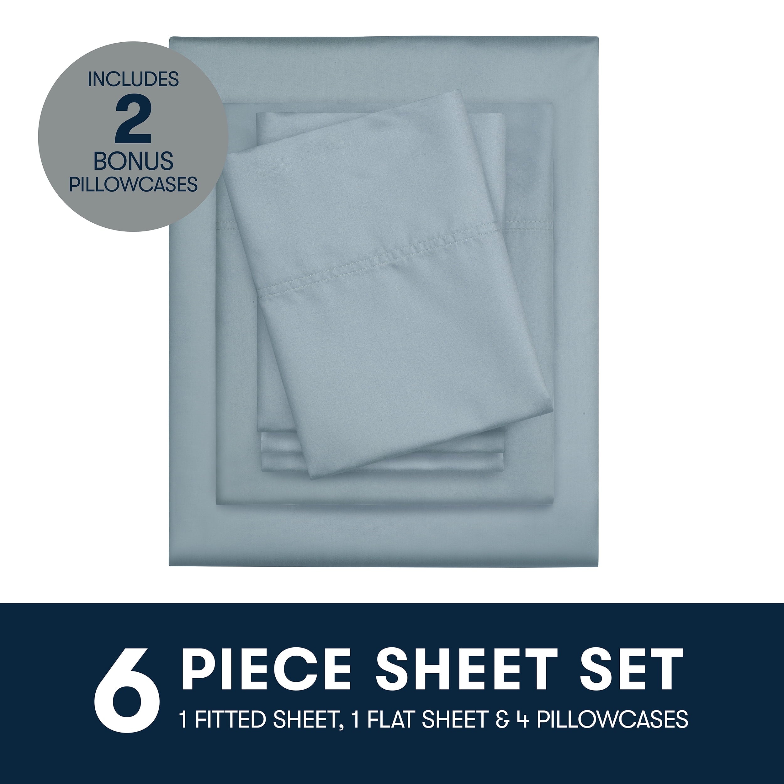 Cooling Sateen 6-Piece 800 Thread Count Lead Cotton Rich Adult Bed Sheet Set, King - Deep Pocket - Breathable Egyptian Cotton Flat & Fitted Sheets Detail