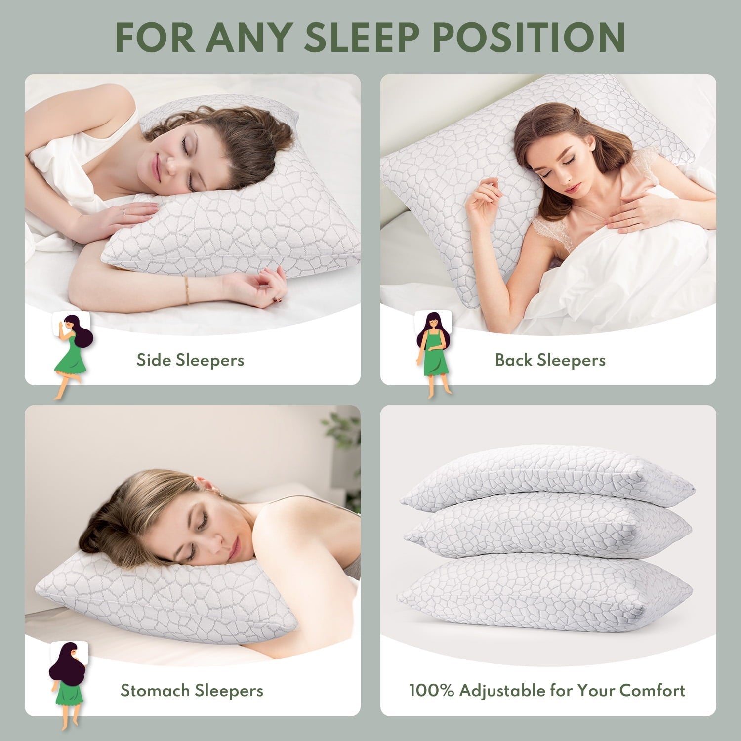 Fluffy Shredded Cooling Memory Foam Queen Pillows for bed 2 Pack,Adjustable Support & Heat Dissipation Tech for Side,Back,Stomach & H... - Decorative Throw Pillow Cushion for Sofa & Bed Detail