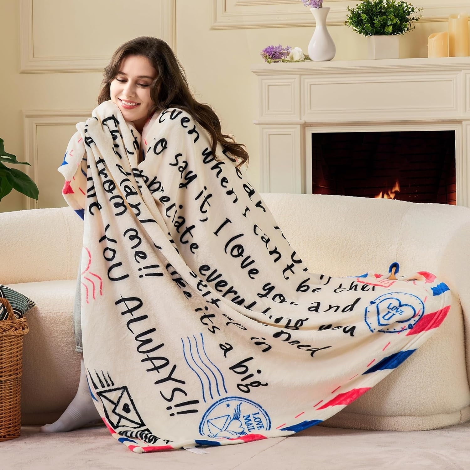 Reversible Sherpa Blanket for Mom 50" x 60" Soft Flannel Throw Blanket Birthday Mother's Day Gift，Ivory White - Lightweight Plush Warm Blanket for All Seasons Detail