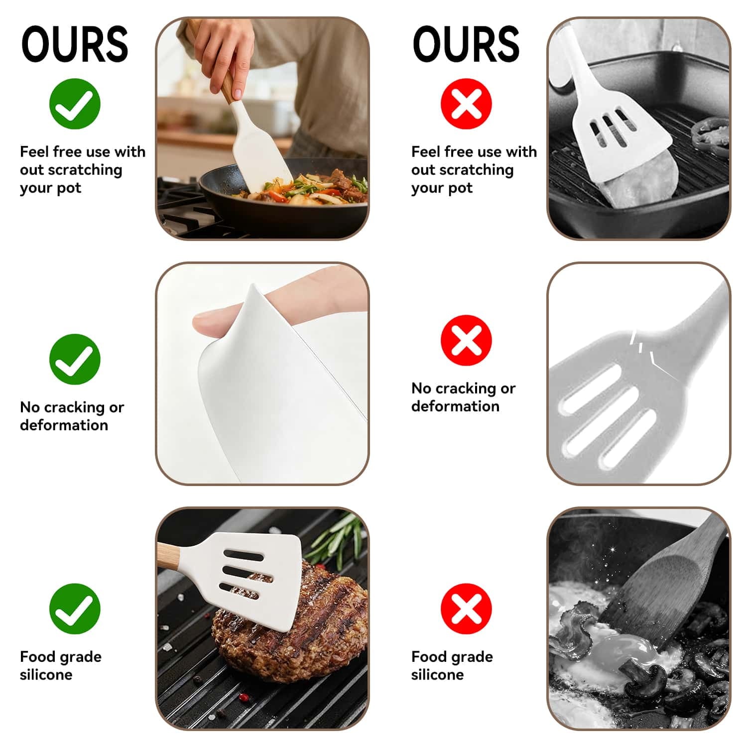 Ergonomic Cooking Kitchen Utensils Set for Cooking, 11 Cooking Utensils, 6 Knife set Beige,3 Utensil Sets,utensilios de cocina - Heat-Resistant Silicone Cooking Spatula Turner Detail
