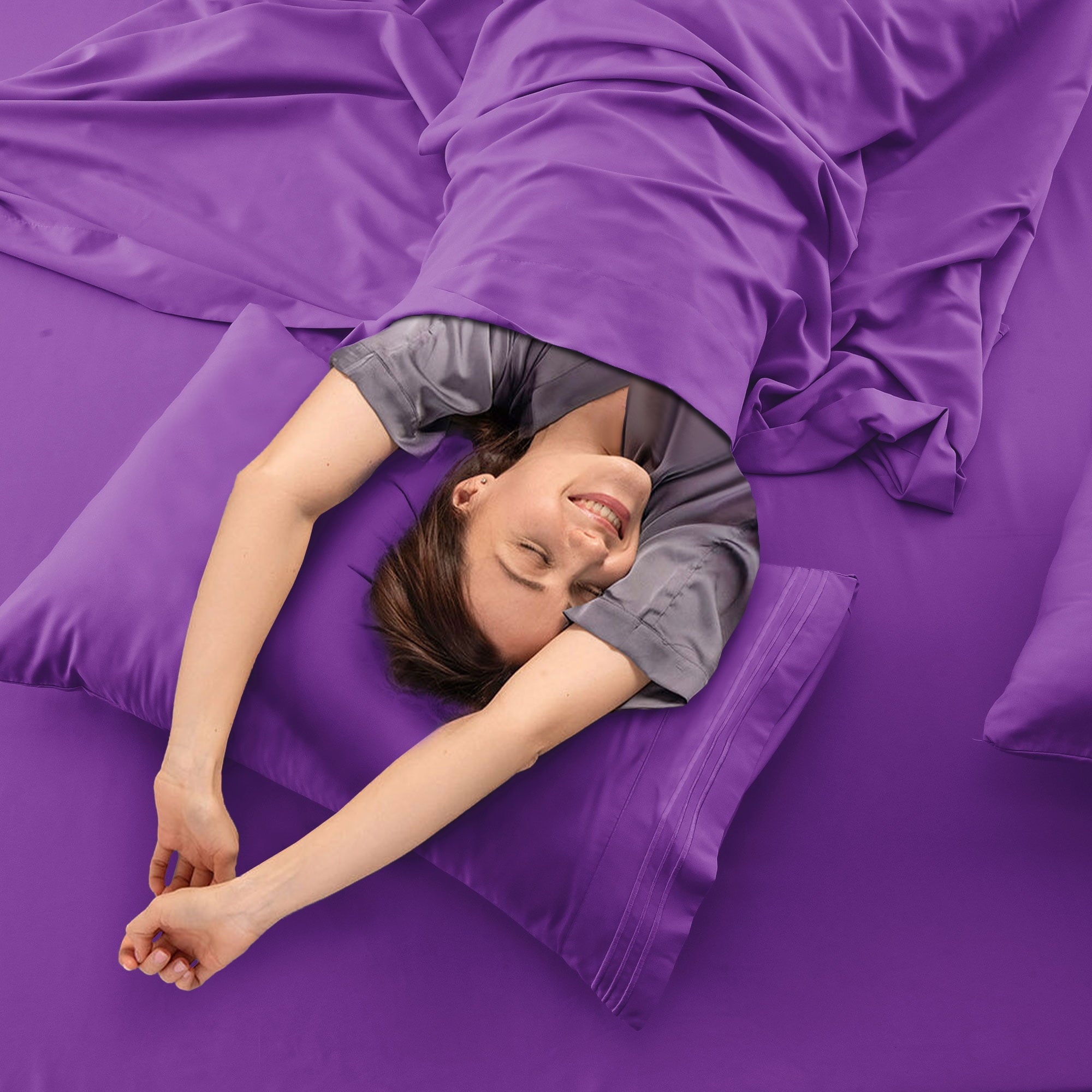 Premium Egyptian Cotton King Bed Sheets - 16 Inch Deep Pocket 6 Piece Microfiber Bedding Sheets & Pillowcase Sets - Purple - Cooling Hotel Quality Bedding Sheets and Pillowcases Detail