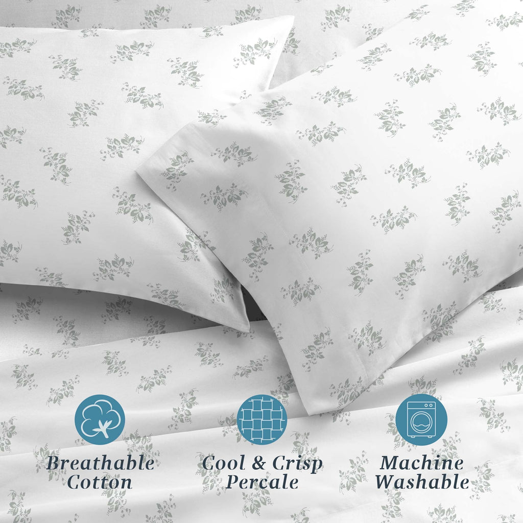 Premium Egyptian Cotton 100% Cotton Percale 4-Piece Queen Size Deep Pocket Printed Bed Sheets Set, 1 Fitted, 1 Flat Sheet with 2 Pillowcases,... - Premium Ultra-Soft Pillowcase Pair for Sleeping Detail