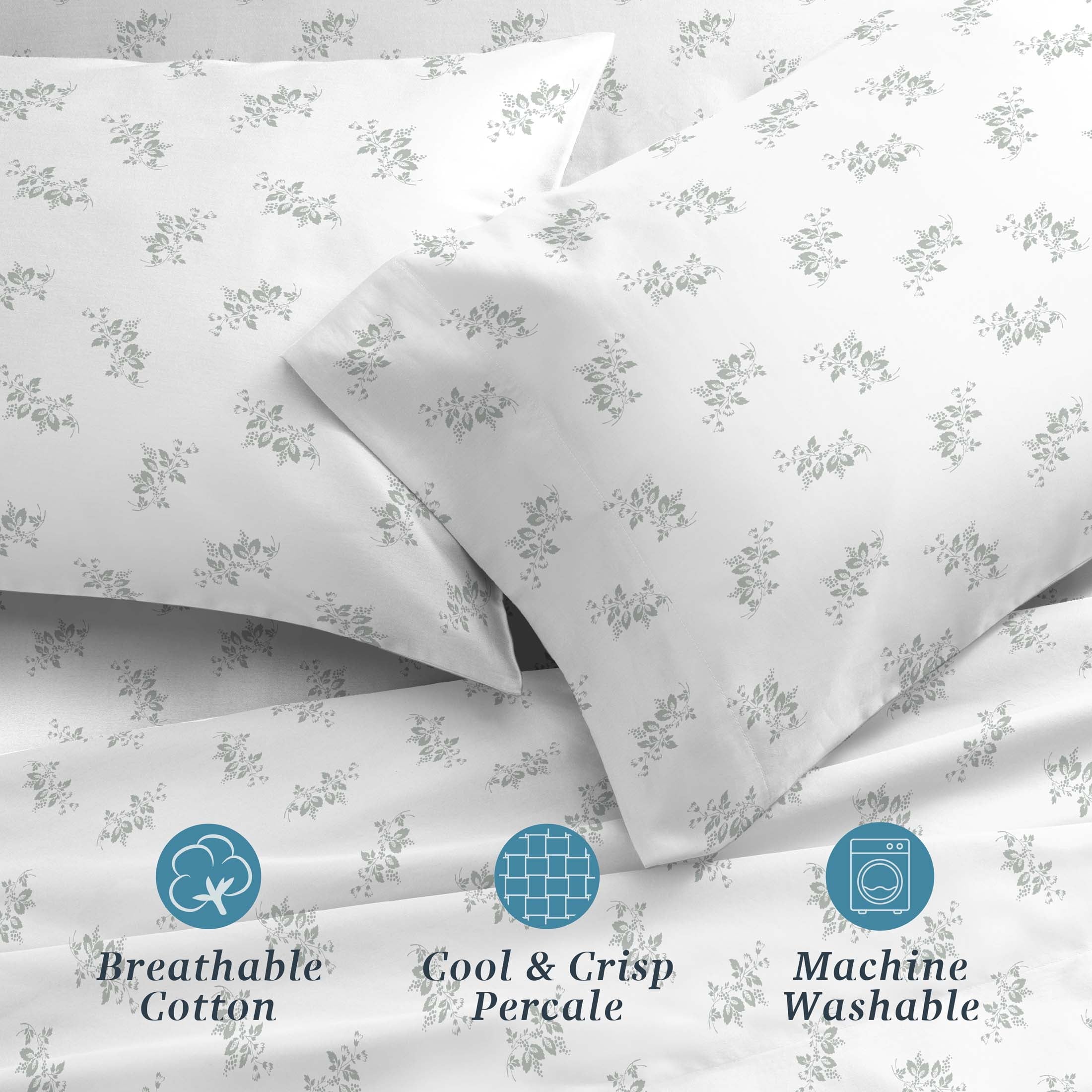 Premium Egyptian Cotton 100% Cotton Percale 4-Piece Queen Size Deep Pocket Printed Bed Sheets Set, 1 Fitted, 1 Flat Sheet with 2 Pillowcases,... - Premium Ultra-Soft Pillowcase Pair for Sleeping Detail
