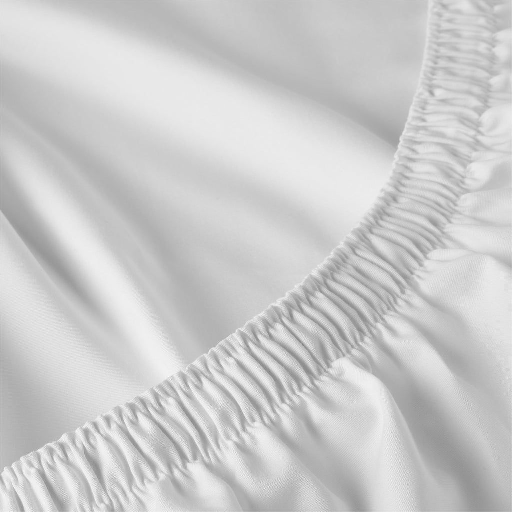 Cooling Sateen 4-Piece 300 Thread Count White Pima Cotton Bed Sheet Set with Tan Hem, Full , Adult/Teen - Breathable Egyptian Cotton Flat & Fitted Sheets Detail