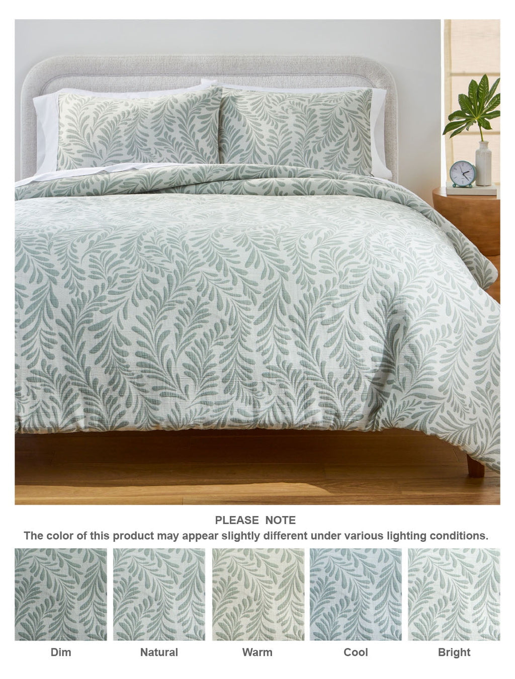 All-Season Botanical 3-Piece Comforter Set, Green, Full Queen, All Ages - Cloud-Like Soft Lightweight Bed Comforter Detail