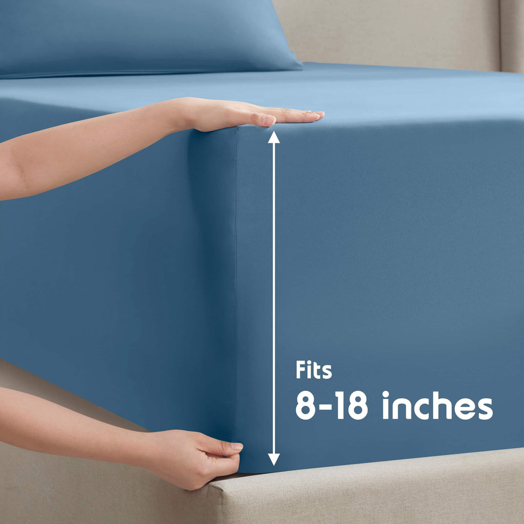 Ultra-Soft Split King Sheet Sets, Deep Pocket 5 Piece, Luxury Soft Microfiber Bed Sheet Sets, BLUE HEAVEN - Premium Ultra-Soft Pillowcase Pair for Sleeping Detail