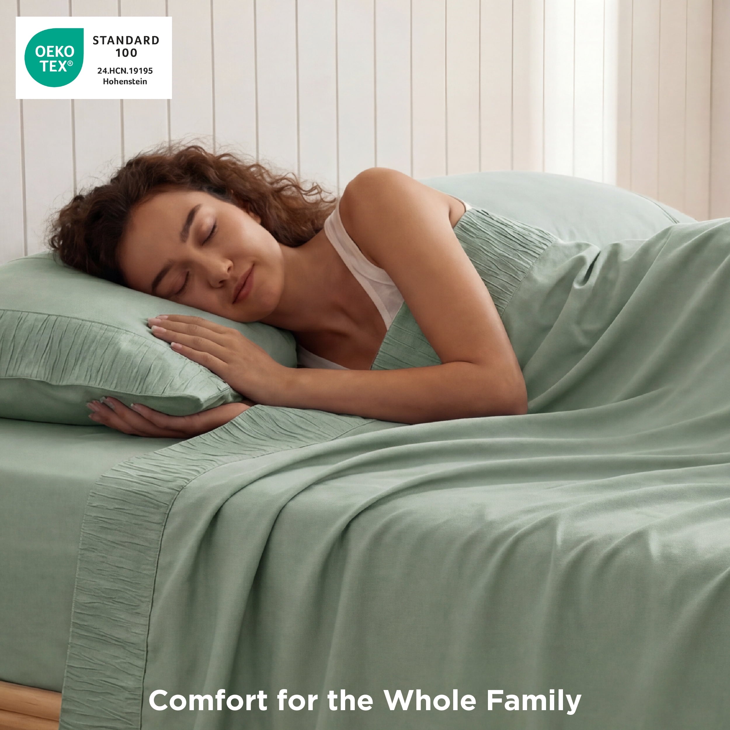 Breathable Luxury Queen Sheets Set, 4 Pieces Deep Pockets Cooling Soft Polyester Microfiber Bed Sheets Set, Sea Foam Green - Luxury Bed Sheet Set with Deep Pockets Detail