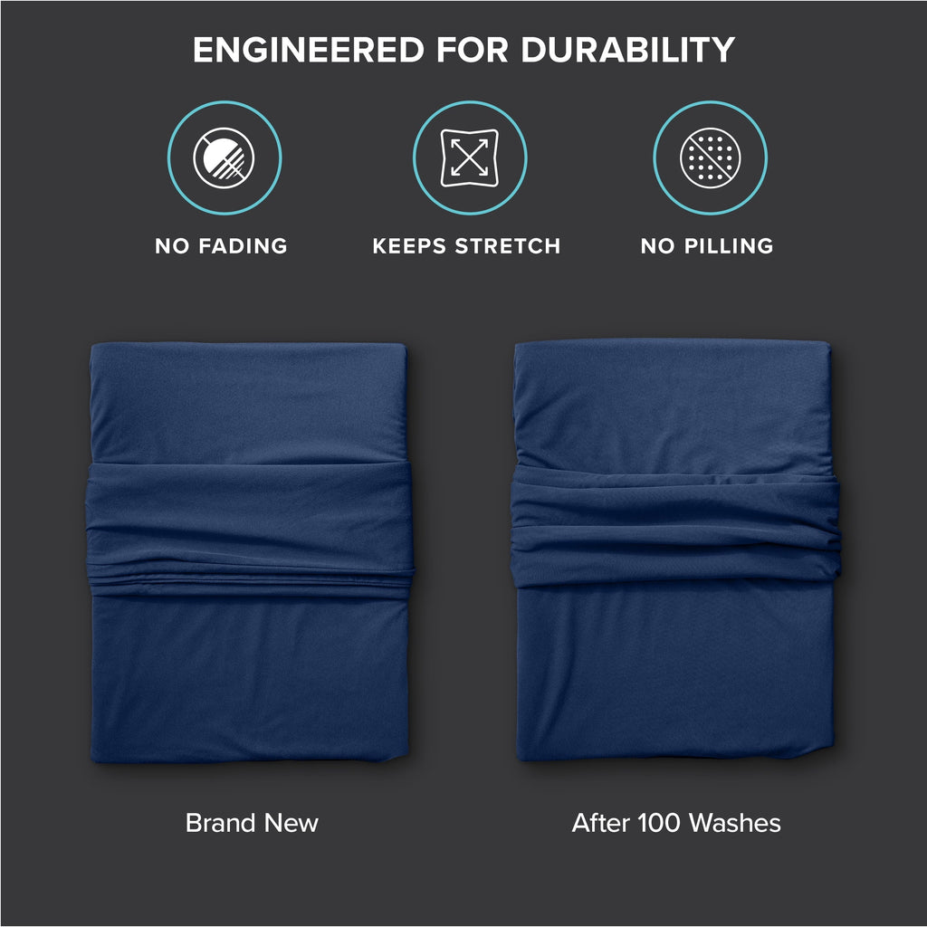 Premium Egyptian Cotton Cooling Performance Jersey Knit Stretch Sheet Set, Moisture-Wicking & Breathable, 4-Way Stretch Bed Sheets, Envelope ... - Luxury Bed Sheet Set with Deep Pockets Detail