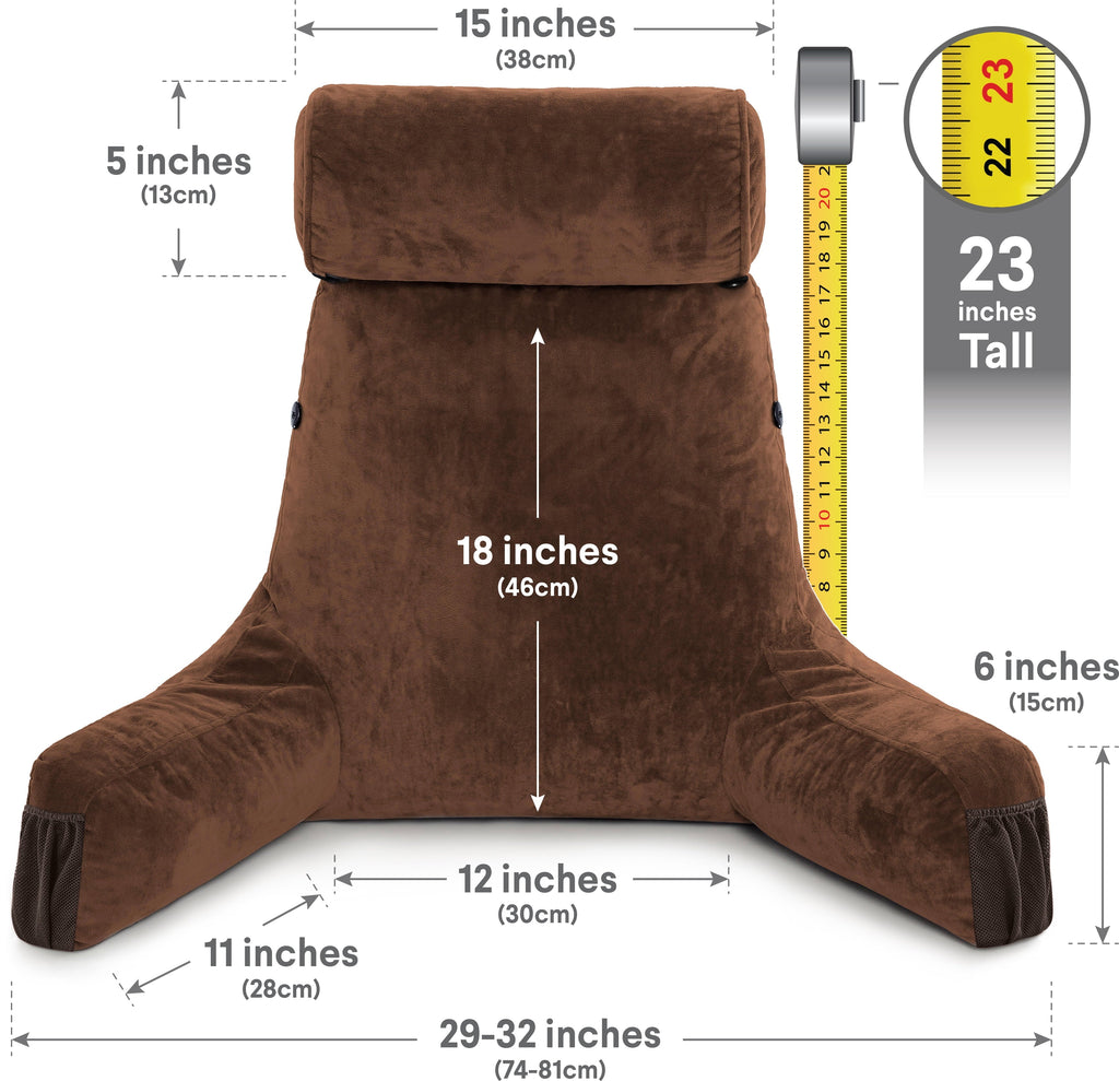 Decorative Plump Medium Chocolate Brown, Backrest - Detach Neck Roll, Removable Cover - Decorative Throw Pillow Cushion for Sofa & Bed Detail