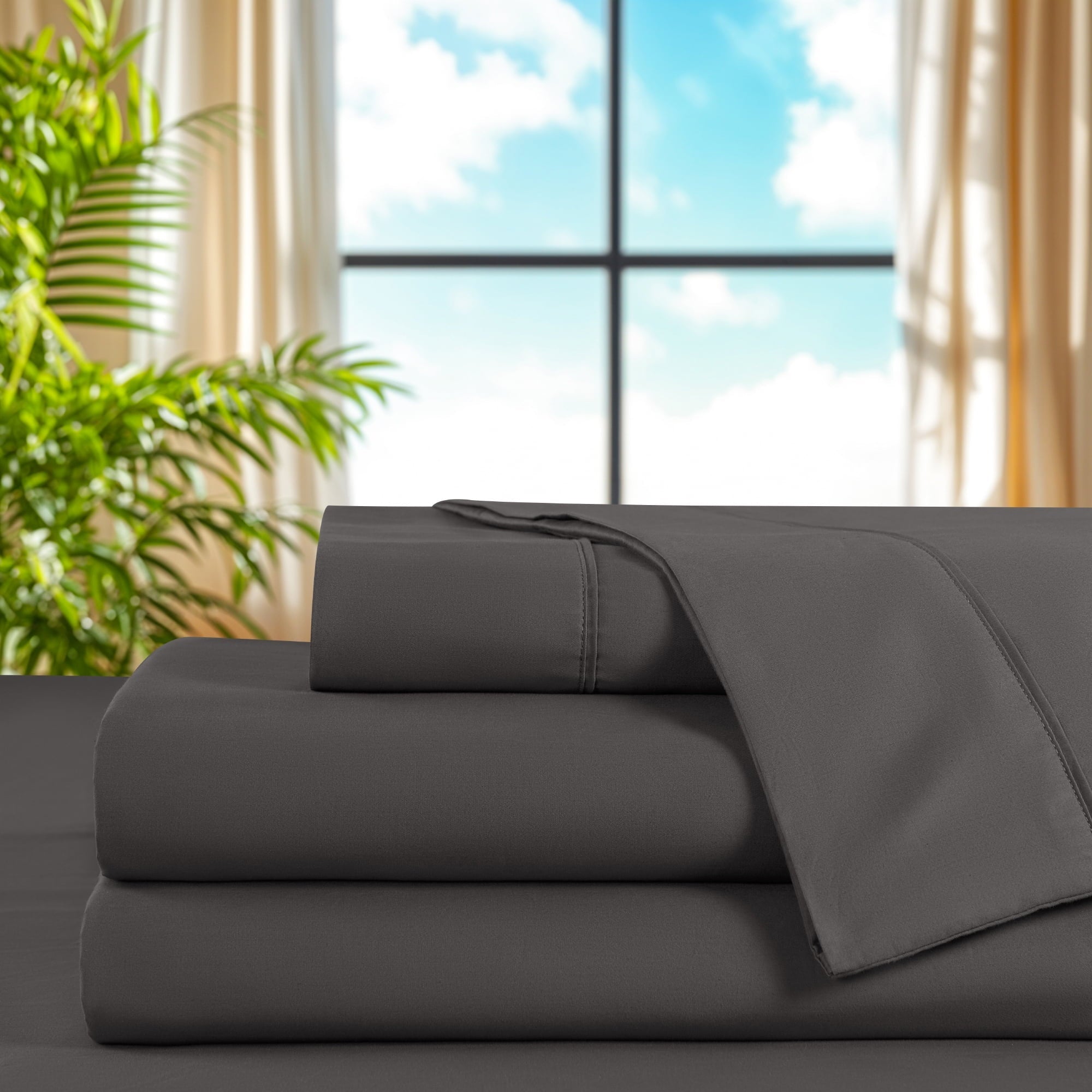Ultra-Soft 100% Cotton Bed Sheets Set, 1000 Thread Count 4 Piece Luxury Soft Sheets Set with 16" Deep Pocket, Queen, Dark Gray - Luxury Bed Sheet Set with Deep Pockets Detail