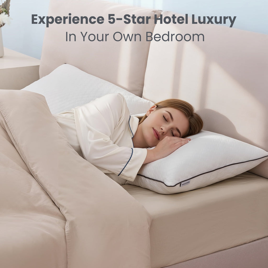 Fluffy Shredded Bed Pillows Hotel Collection Luxury Down Alternative Pillow for Beds 2 Pack, Medium Support for Side & Back Sleepers ... - Orthopedic Shredded Foam Bed Pillow Set Detail