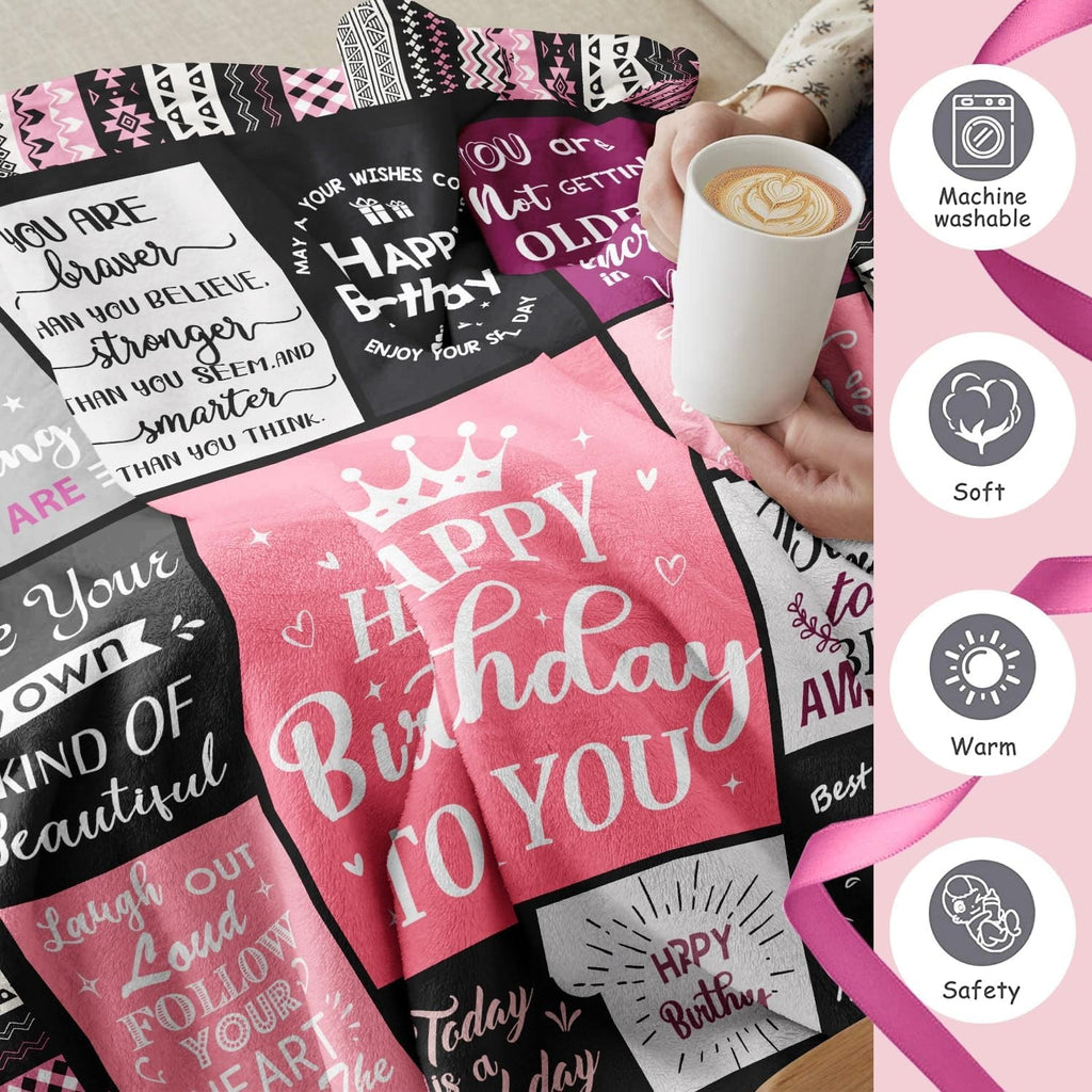 Super Soft Flannel Birthday Gifts for Women Girls Throw Blanket, Happy Birthday Decorations for Women, Gifts for Women Birthday Unique, ... - Lightweight Plush Warm Blanket for All Seasons Detail