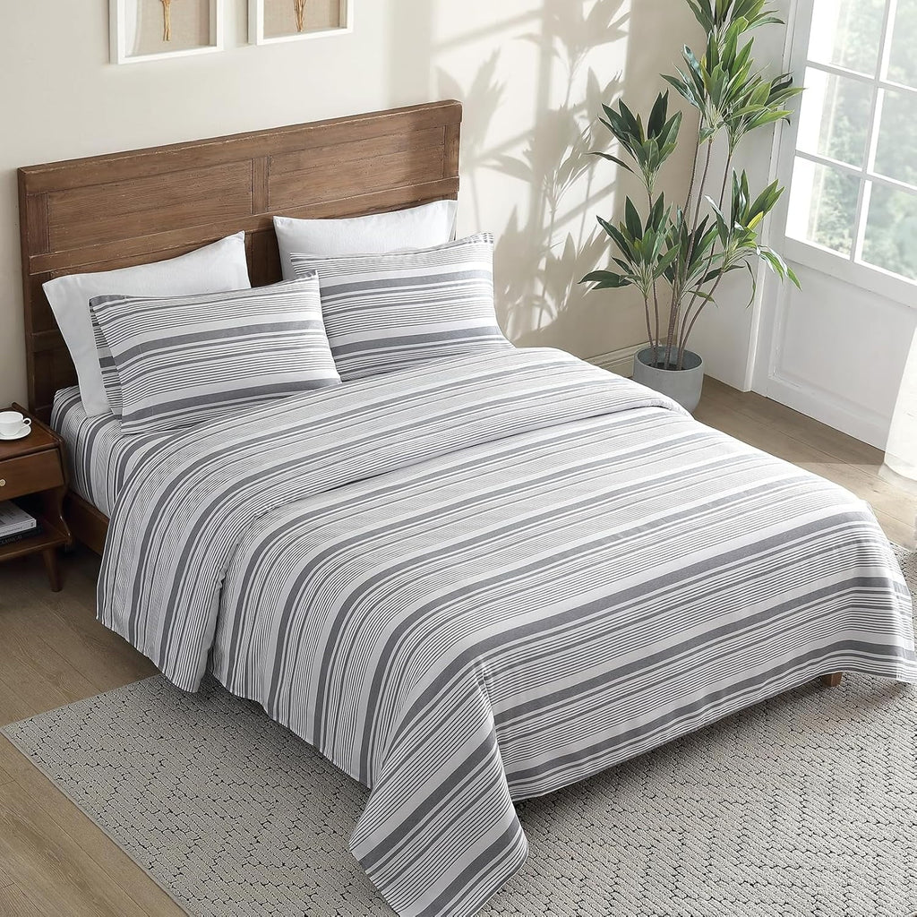 Breathable Luxury Home 3-Piece Twin Microfiber Classic Stripe Bed Sheet Set, Super Soft, Breathable Stripe Bedding with 16 inches Deep ... - Premium Ultra-Soft Pillowcase Pair for Sleeping Detail
