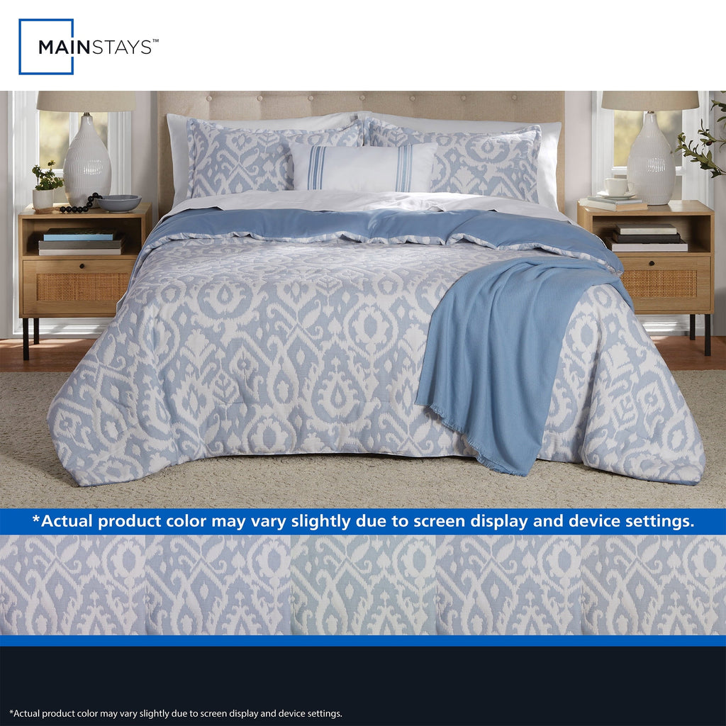 Luxurious Quilted Full/Queen Comforter Set, All-Season, 5-Piece, Blue Matelasse Ikat - Luxurious Quilted Duvet Cover Set Detail