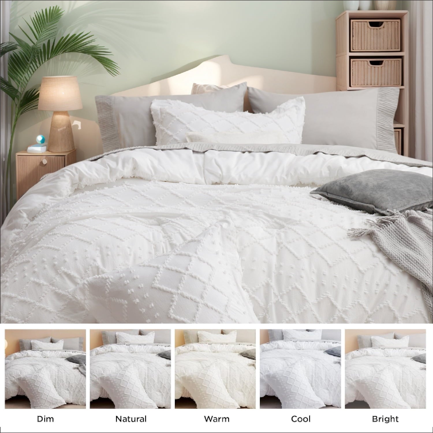 Fluffy Down Alternative Queen Comforter Set, Boho Tufted Shabby Chic Bedding Comforter Set, 3 Pieces Farmhouse Bed Set for All Seasons, White... - All-Season Down Alternative Comforter Insert Detail