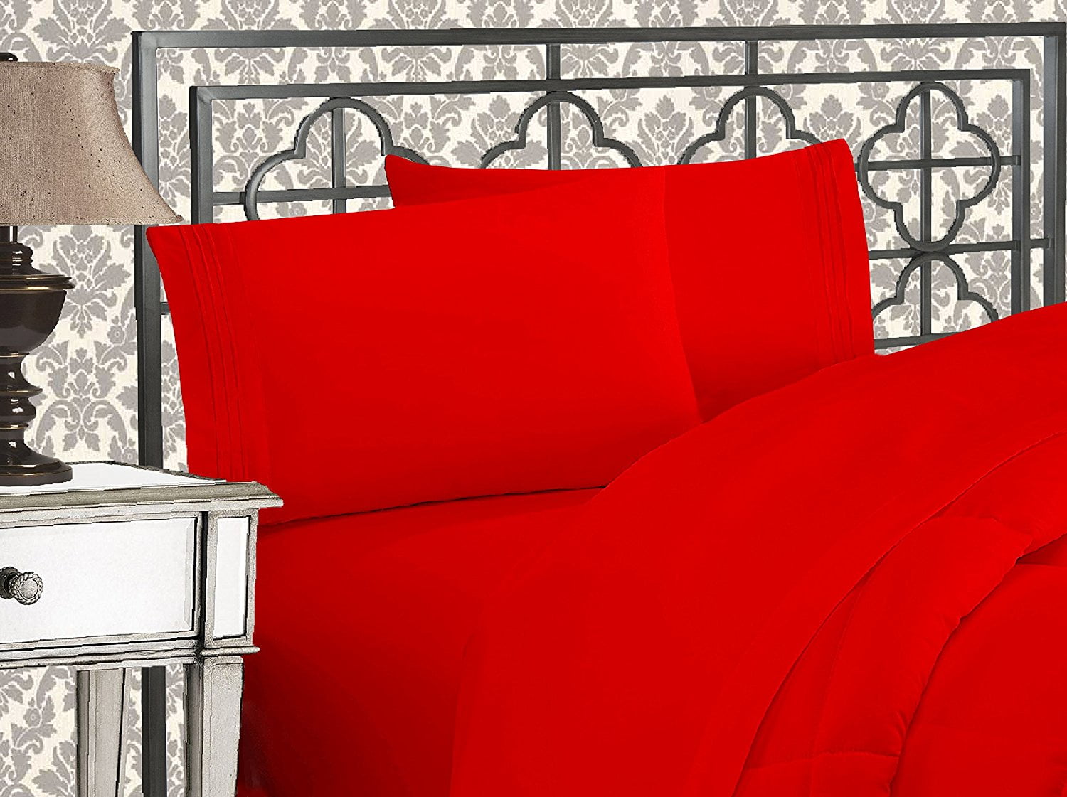 Cooling Sateen 4 Pieces Bed in a Bag Sheet Set Full Red - Luxury Bed Sheet Set with Deep Pockets - Default Title