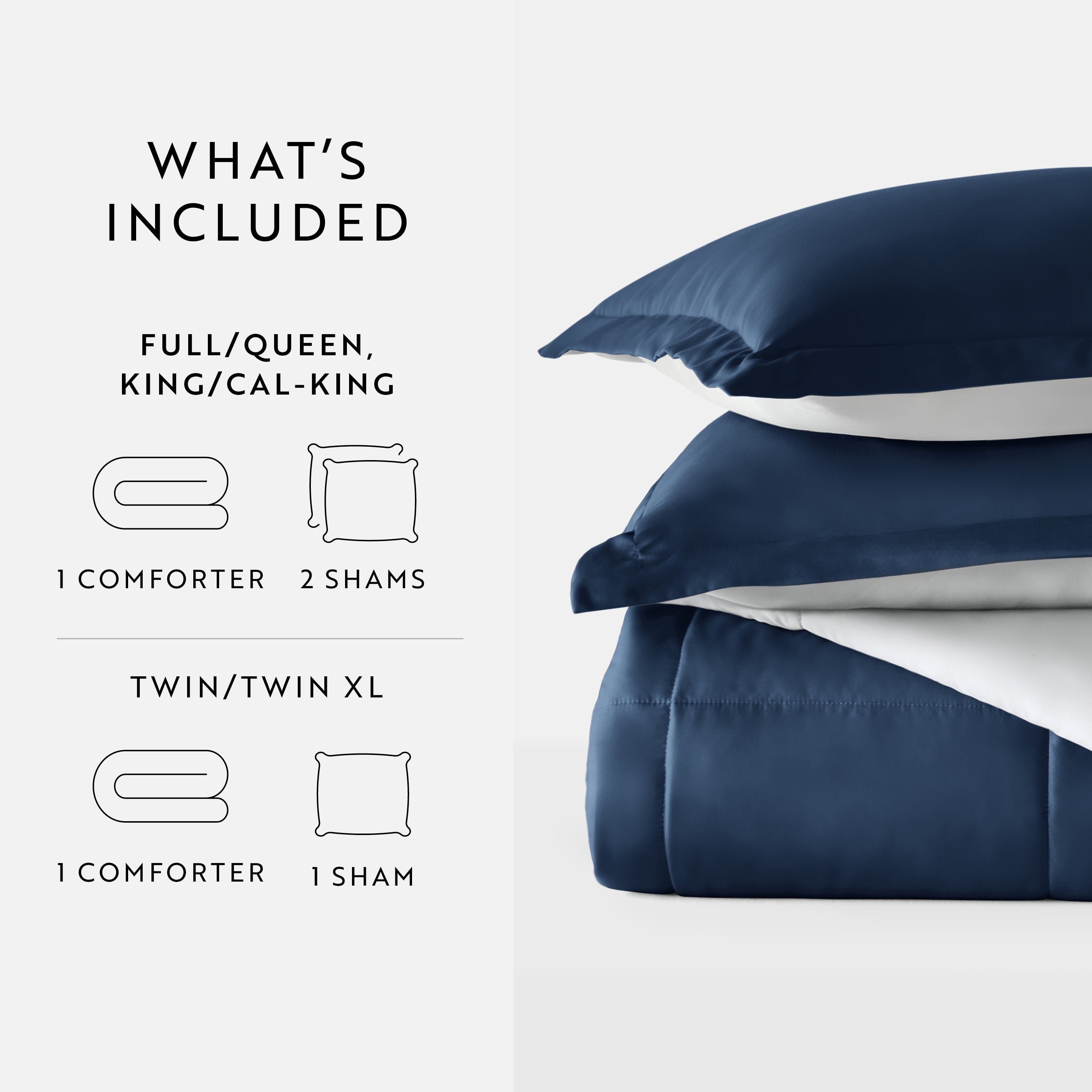 Hypoallergenic Cloud 2-Piece Navy & Gray Reversible Down Alternative Comforter Set, Twin/Twin XL - All-Season Down Alternative Comforter Insert Detail