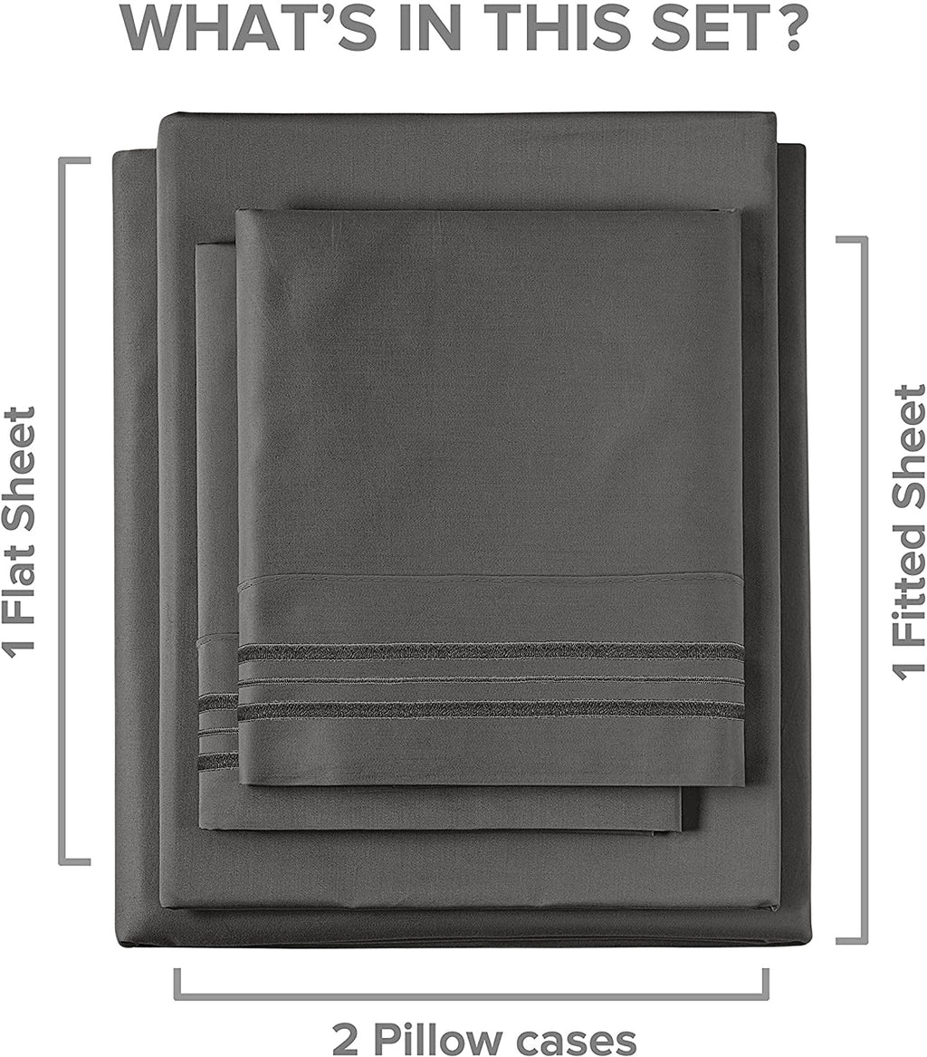 Ultra-Soft 4-Piece Extra Deep Pocket Sheet Set - Full Size Breathable & Cooling Bed Sheets Fits 18"-24" Mattresses, Gray - Cooling Hotel Quality Bedding Sheets and Pillowcases Detail