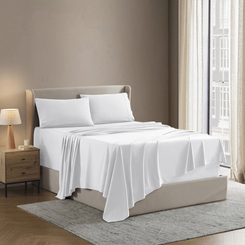 Cooling Sateen Set, Hotel Style Deep Pocket 4 Piece Bed , Luxury Soft Microfiber Sheet Sets, White - Breathable Egyptian Cotton Flat & Fitted Sheets Detail