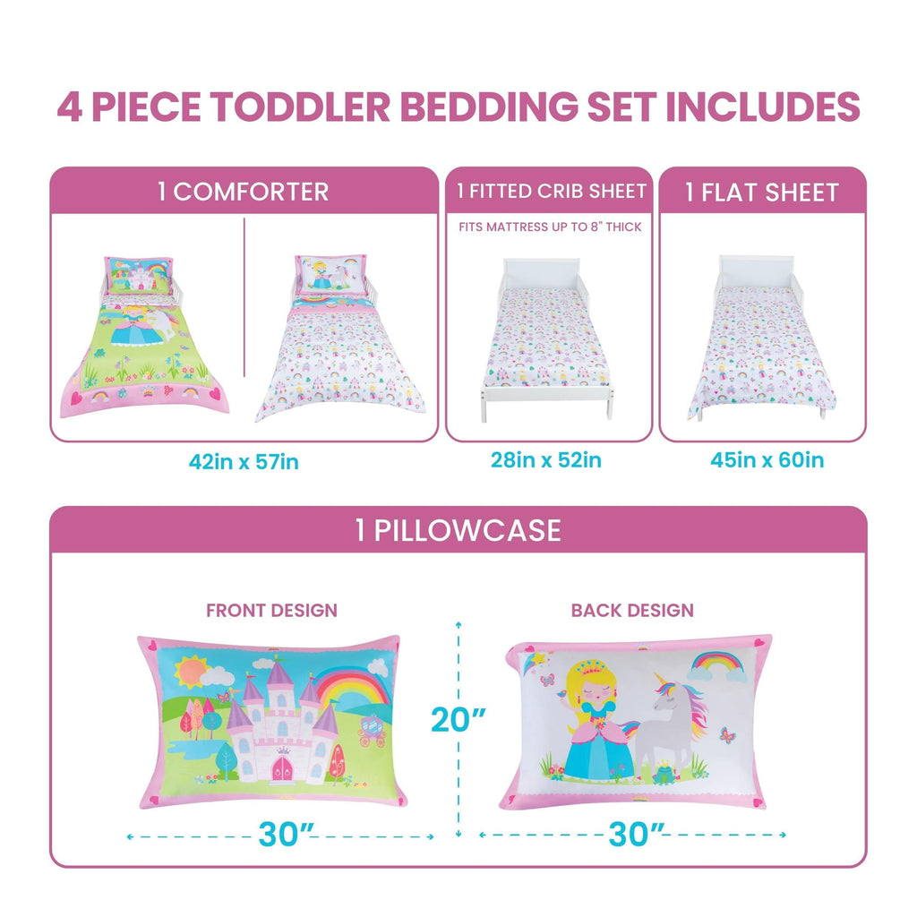 Heavyweight Warmth Princess Toddler Bedding Set for Girls - 4-Piece Toddler Bed Comforter Sets for Girls, Reversible Comforter & Pillowc... - Hypoallergenic Ultra-Fluffy Quilt for Winter Detail