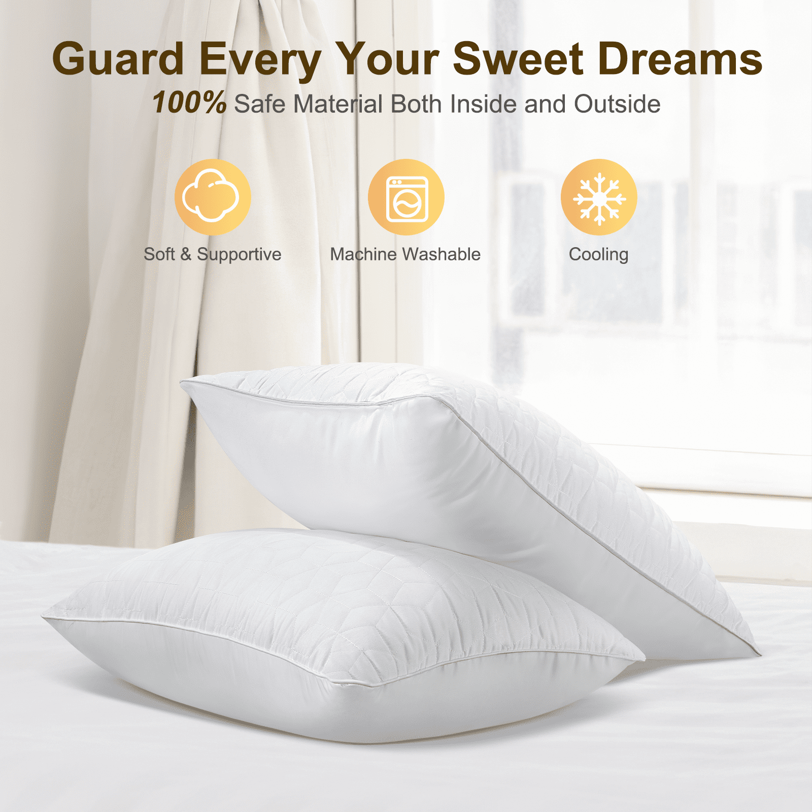 Fluffy Shredded Bed Pillows Queen Size Set of 2, Hotel Gusseted Pillows for Sleeping, Alternative to Down Pillows, Soft Supportive & ... - Decorative Throw Pillow Cushion for Sofa & Bed Detail