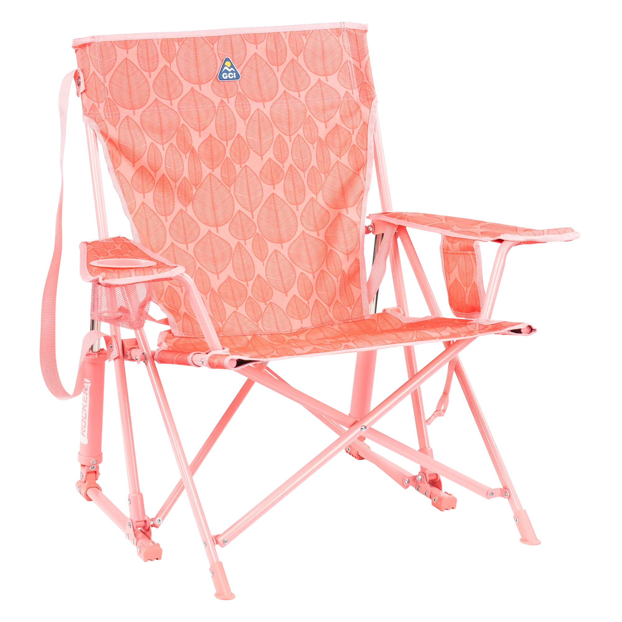 Smooth Motion Kickback Rocker - Choice 345 - Heavy-Duty Kickback Rocker with Beverage Holder - Soft Pink Leaf