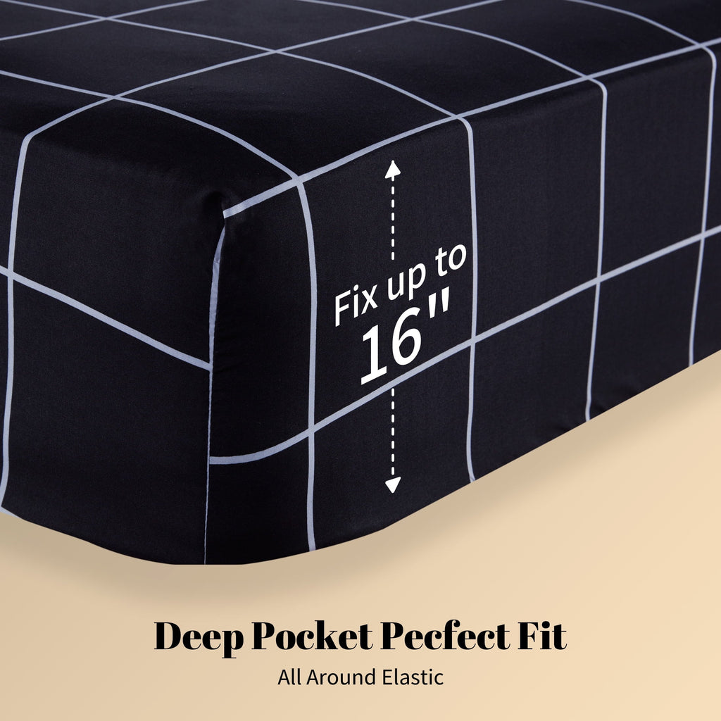 Breathable Luxury Full Bed Sheet Set, 4 Pieces Breathable & Super Soft, Easy Care Printed Microfiber with Deep Pocket & Envelope Closur... - Breathable Egyptian Cotton Flat & Fitted Sheets Detail