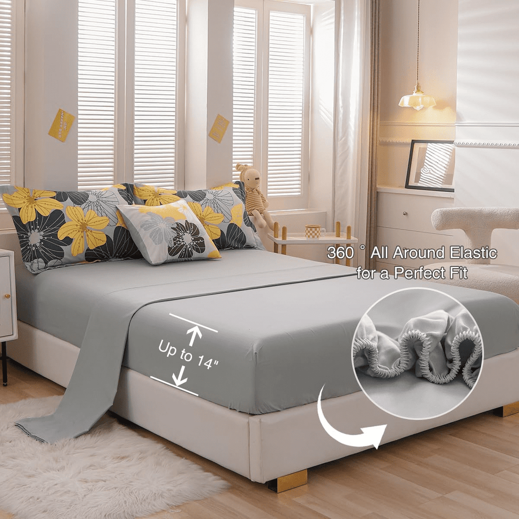 Fluffy Down Alternative Yellow Floral Comforter Set Queen Flower Bed Set Adult Soft Botanical Boho Bedding Set - All-Season Down Alternative Comforter Insert Detail