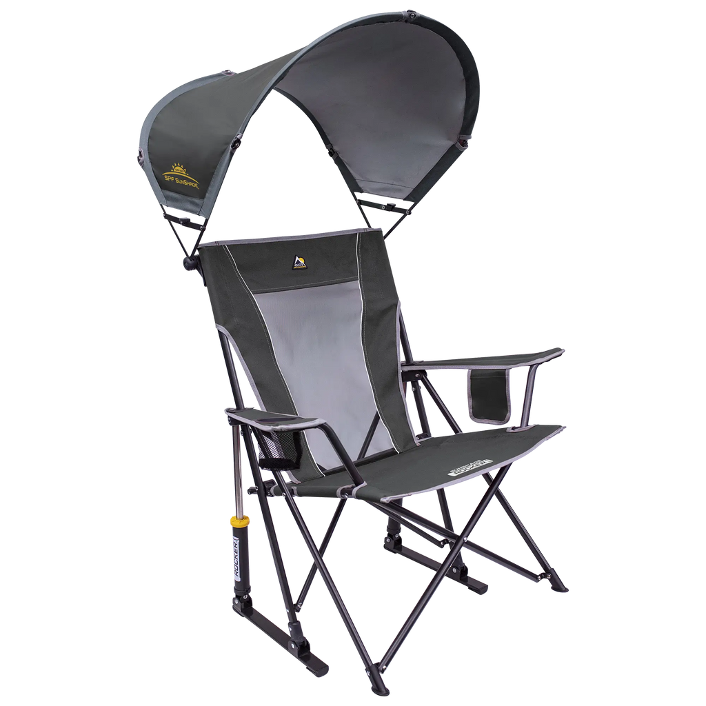 Patented Spring-Action SunShade Rocker - Choice 550 - Heavy-Duty Kickback Rocker with Beverage Holder - Pewter
