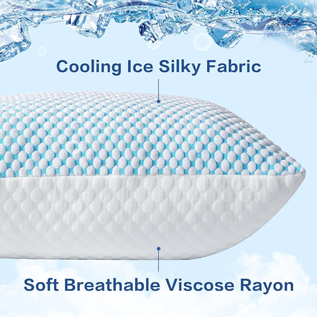 Decorative Plump 2 Pack Cooling Pillow for Sleeping, Memory Foam Pillows Cool Bed Pillows Hotel Reversible Pillow with Washable Remova... - Hotel Quality Plush Sleeping Pillows Detail