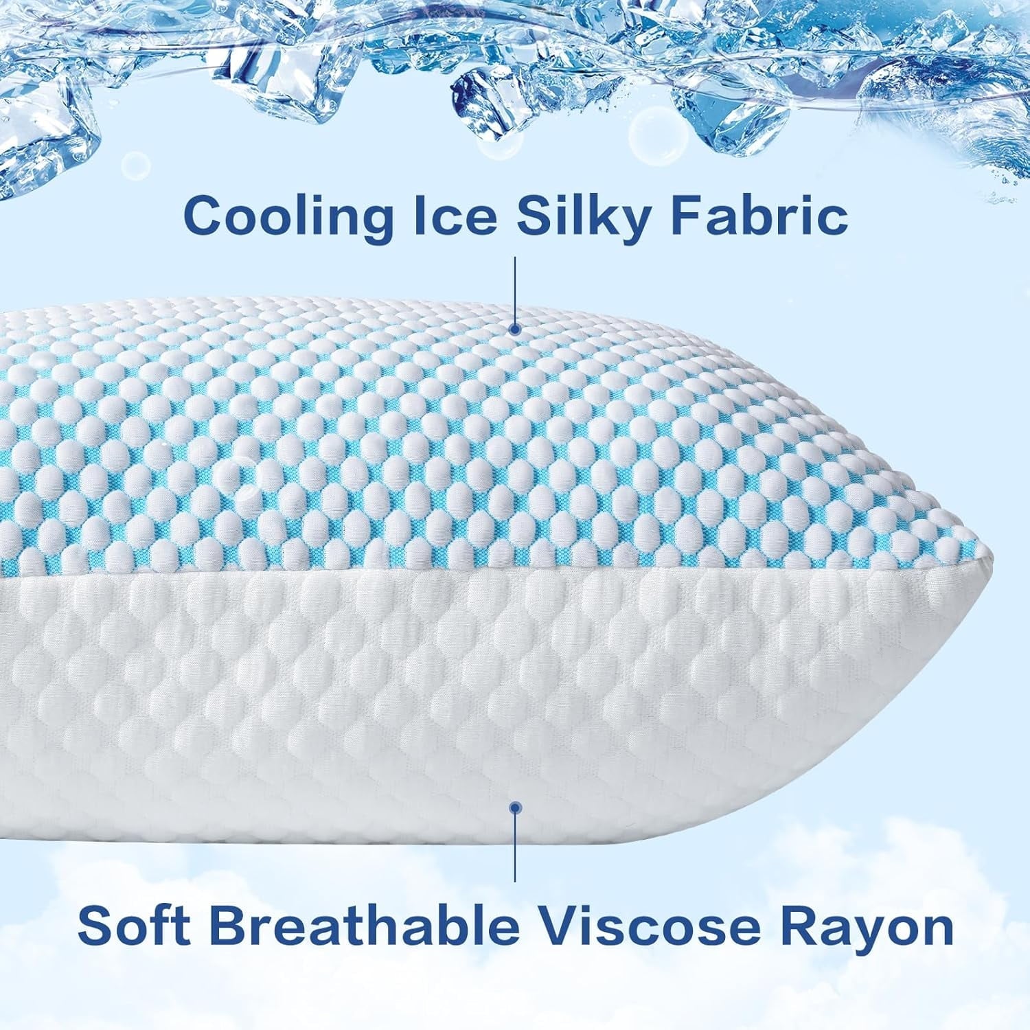 Decorative Plump 2 Pack Cooling Pillow for Sleeping, Memory Foam Pillows Cool Bed Pillows Hotel Reversible Pillow with Washable Remova... - Hotel Quality Plush Sleeping Pillows Detail