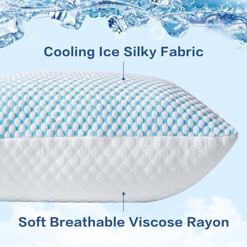 Decorative Plump 2 Pack Cooling Pillow for Sleeping, Memory Foam Pillows Cool Bed Pillows Hotel Reversible Pillow with Washable Remova... - Hotel Quality Plush Sleeping Pillows Detail