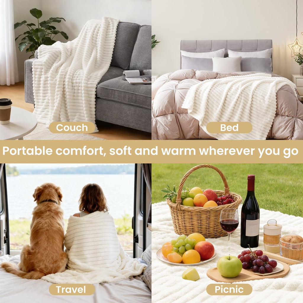 Reversible Sherpa White Fleece Throw Blanket for Couch, Super Soft Cozy Blankets and Throws, Decorative Fleece Blankets for Women Men G... - Cozy Fleece Throw Blanket for Couch & Bed Detail