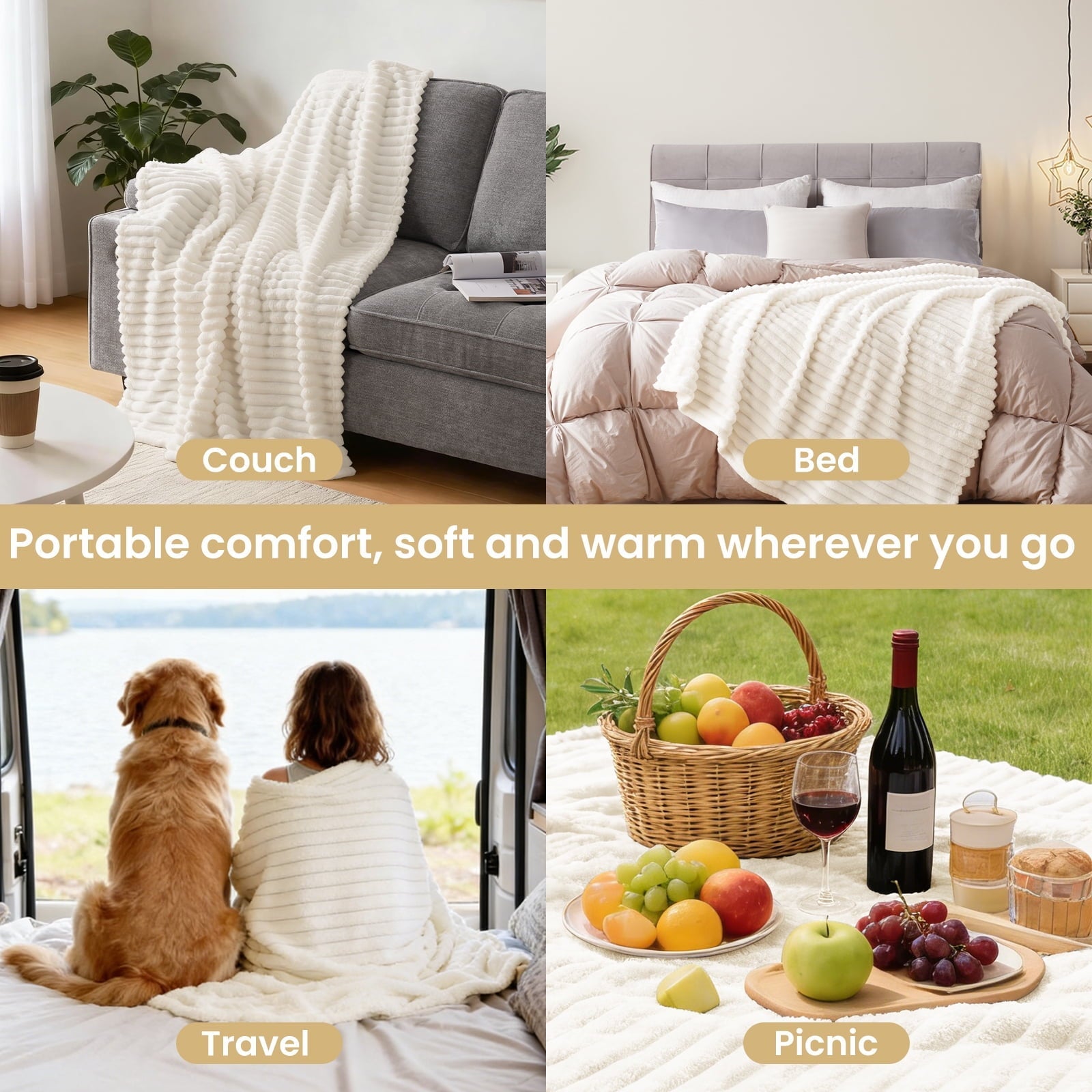 Reversible Sherpa White Fleece Throw Blanket for Couch, Super Soft Cozy Blankets and Throws, Decorative Fleece Blankets for Women Men G... - Cozy Fleece Throw Blanket for Couch & Bed Detail