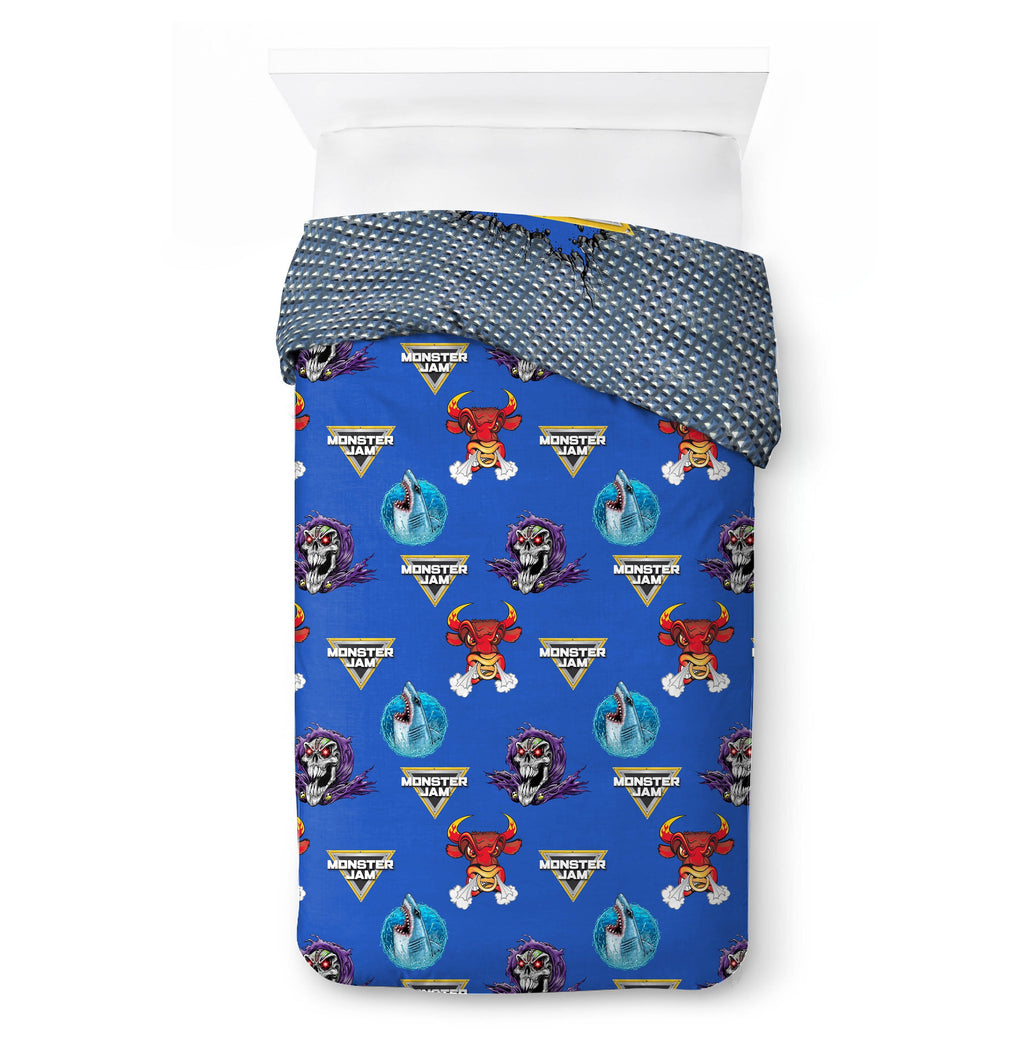 Hypoallergenic Cloud Monster Jam Smash & Mash Kids Multicolor 2 Piece Reversible Comforter and Pillowcase Bedding Set, Twin/Full - All-Season Down Alternative Comforter Insert Detail