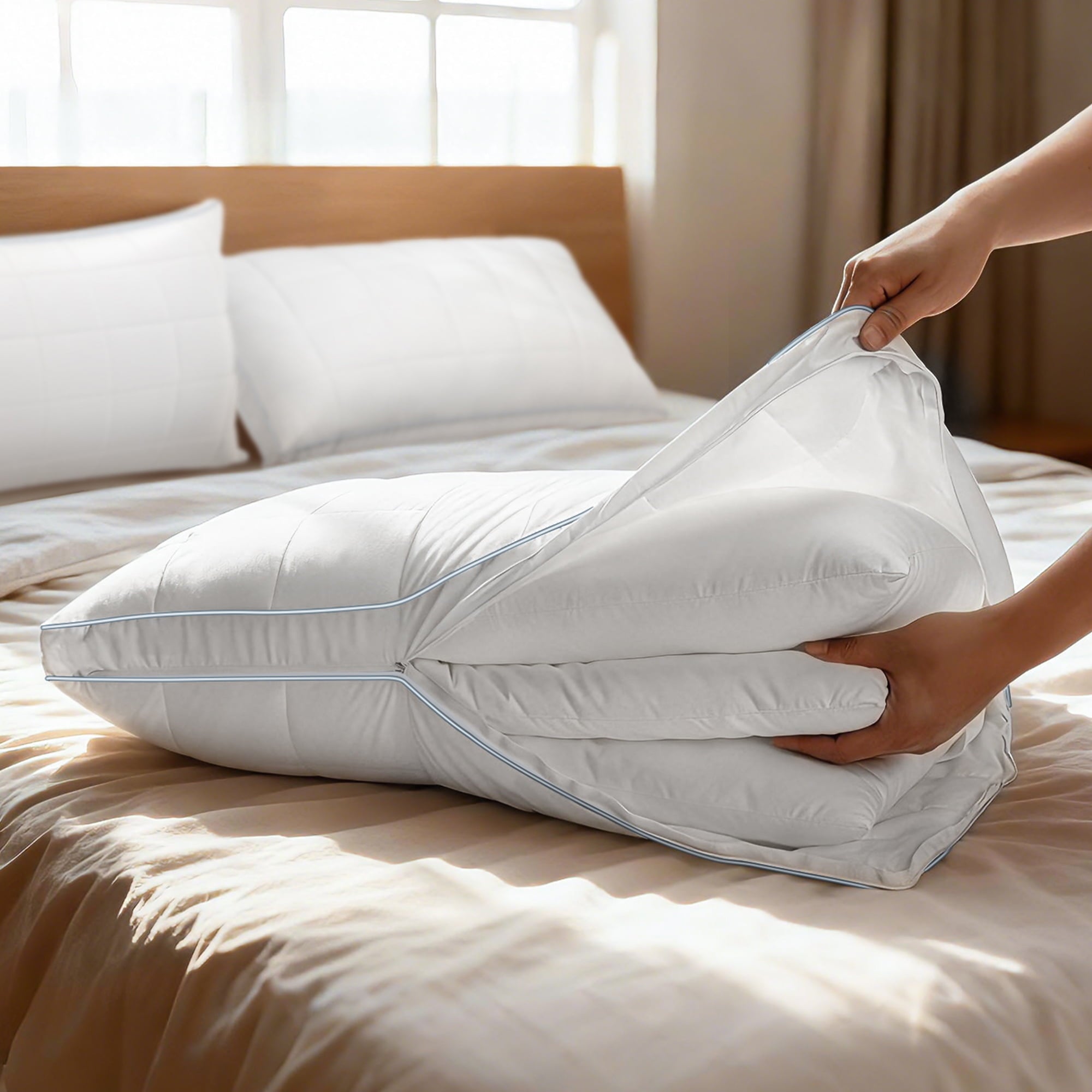 Ergonomic Memory Foam Cooling Adjustable Pillow, Luxury Queen Size Bed Pillows Hotel Collection - Soft Firm Pillows for bed - Hotel Quality Plush Sleeping Pillows Detail