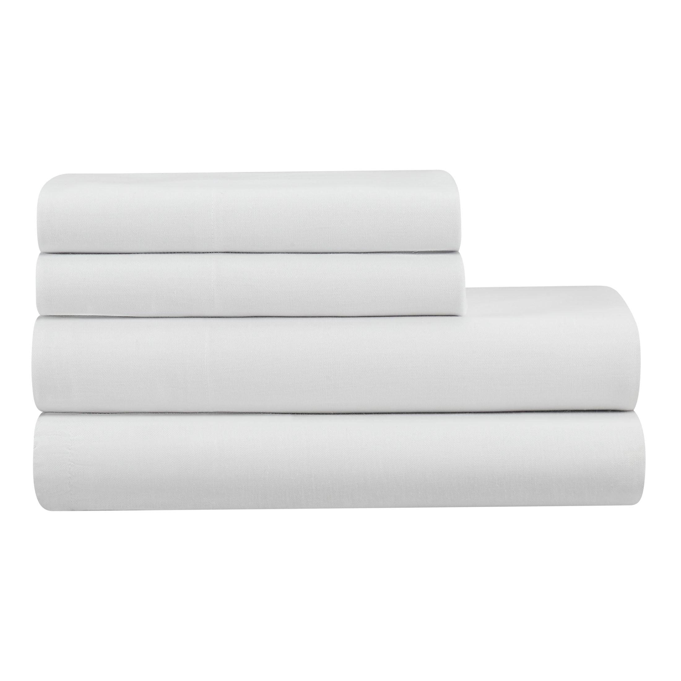 Premium Egyptian Cotton 4-Piece White Lyocell & Linen Blend Percale Bed Sheet Set, Queen - Breathable Egyptian Cotton Flat & Fitted Sheets Detail