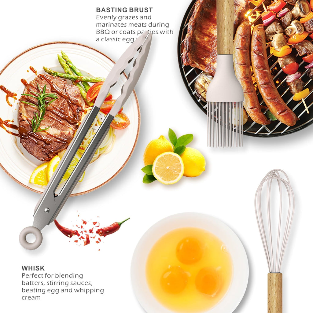 Heat-Resistant Silicone Cooking Utensils Set - 446°F Heat Resistant Silicone Kitchen Utensils for Cooking,Kitchen Utensil Spatula Se... - Durable Turner & Ladle Utensil Set for Home Chefs Detail