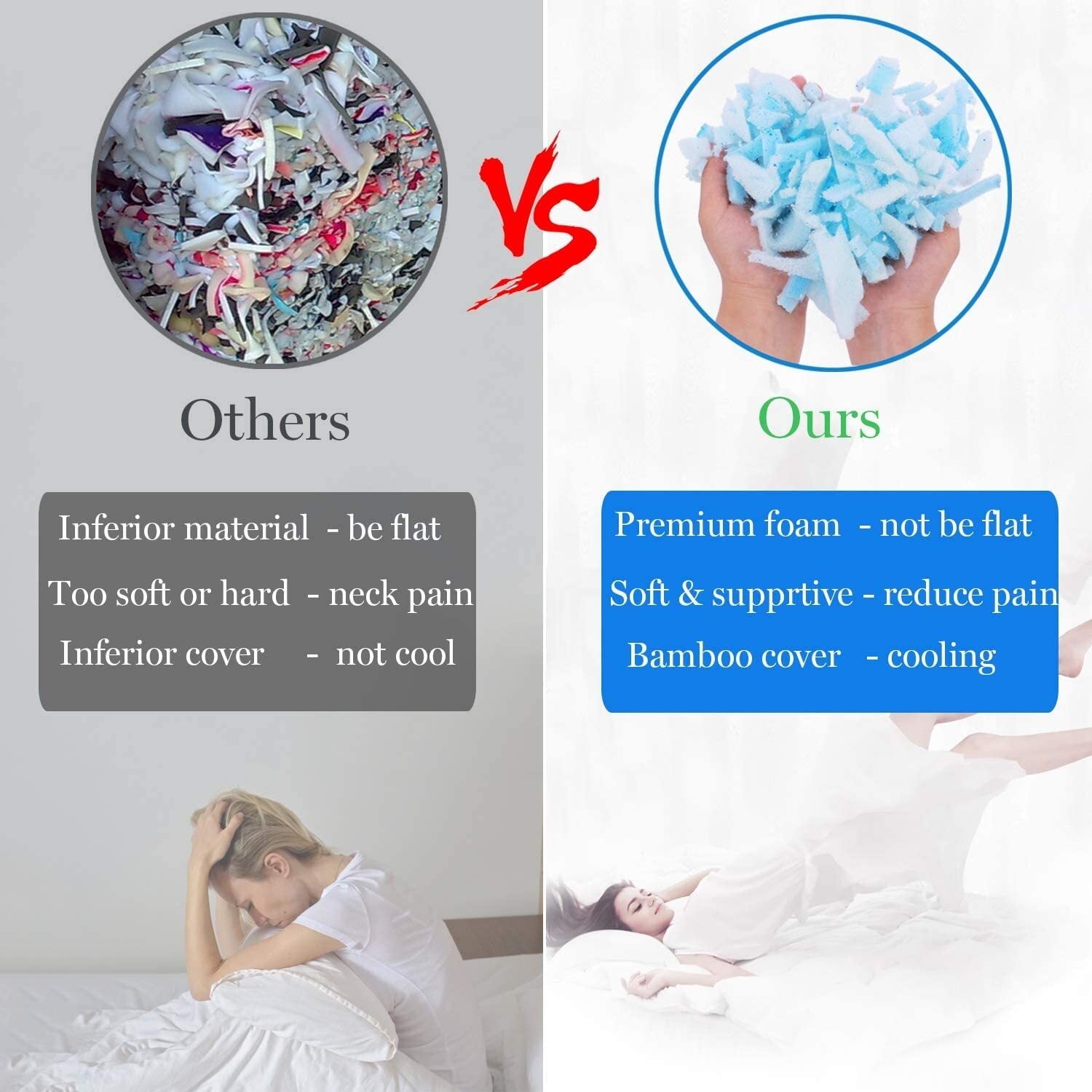 Fluffy Shredded Cooling Bed Pillows Queen Size Set of 2, Shredded Memory Foam Pillows for Sleeping 2 Pack, Adjustable Soft Firm Pillo... - Hotel Quality Plush Sleeping Pillows Detail