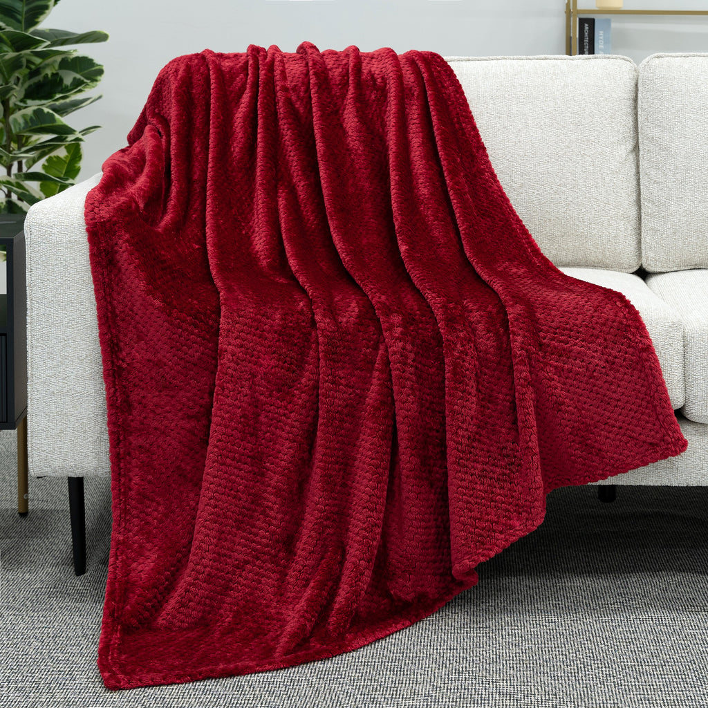 Reversible Sherpa Maroon Red Throw Blanket for Couch, Twin Bed, Soft Fleece Throws for Sofa Chair, Fuzzy Waffle Textured Blanket, Cozy ... - Cozy Fleece Throw Blanket for Couch & Bed Detail