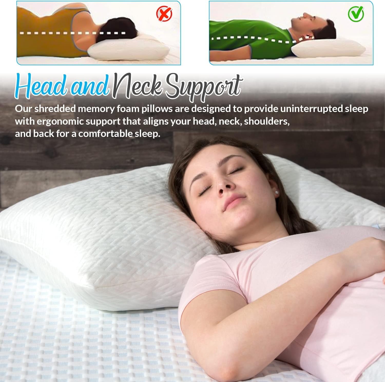 Decorative Plump King Size Bamboo Pillow, Memory Foam Bed Pillows with Washable Pillowcases, King (1 Pack) - Orthopedic Shredded Foam Bed Pillow Set Detail