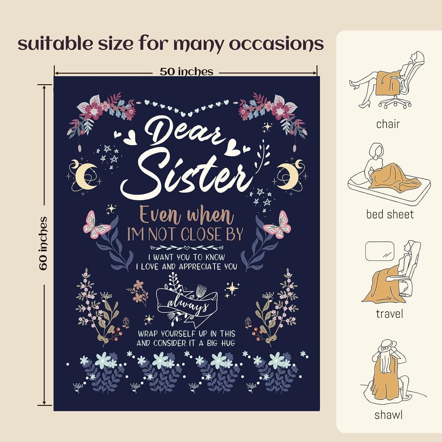 Cozy Fleece Sister Gifts Blanket, Sisters Gifts on Mother's Day, Blanket Present for Sisters on Valentine's Day, Happy Birthday S... - Cozy Fleece Throw Blanket for Couch & Bed Detail
