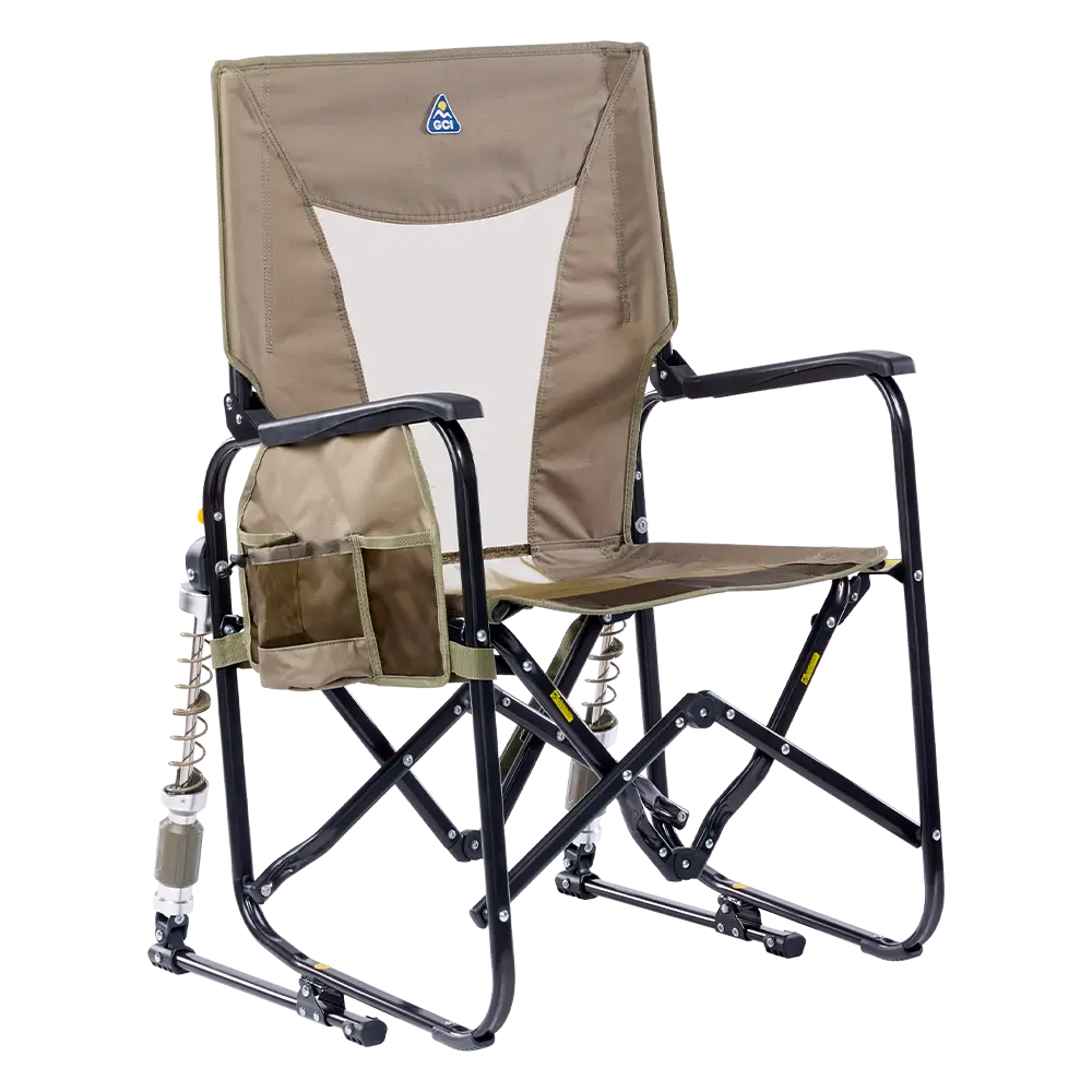 Luxury Camp Adjustable Rocker - Choice 573 - Patented Spring-Action Rocking Chair for Camping - Aged Fatigue