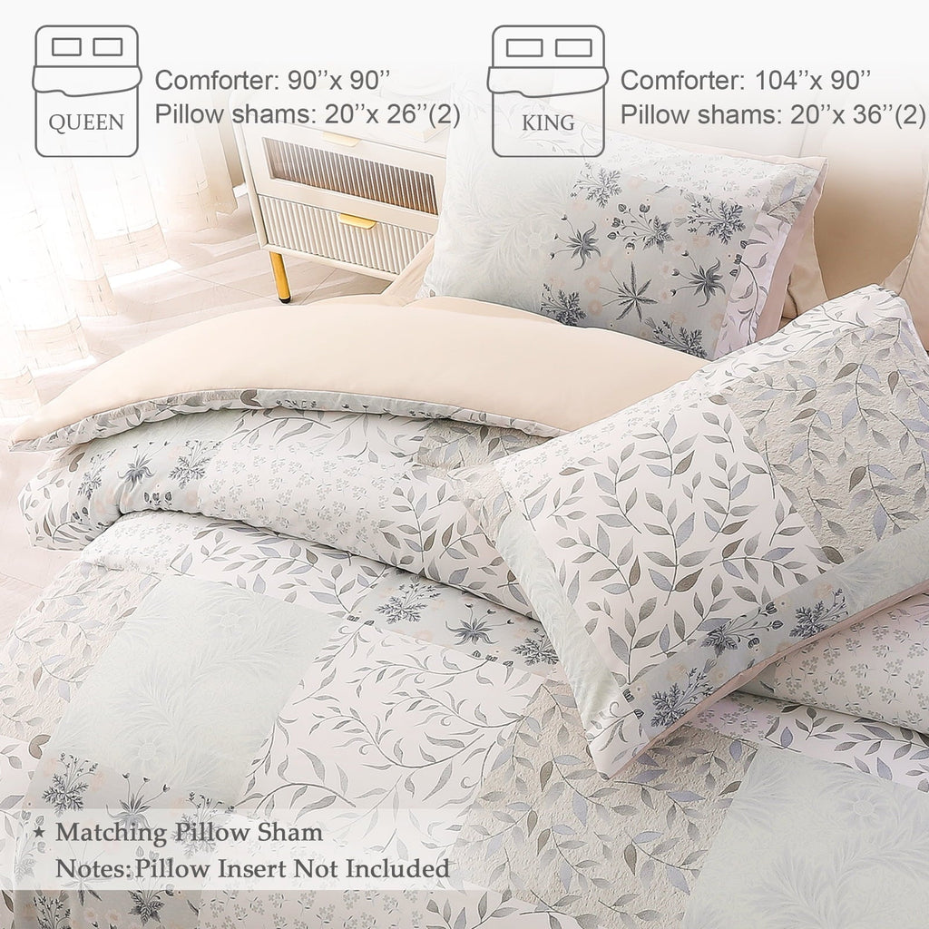 Fluffy Down Alternative 3-Piece Patchwork King Size Comforter Set, Microfiber Bedding Down Alternative Comforter for All Seasons with 2 Pillo... - Hypoallergenic Ultra-Fluffy Quilt for Winter Detail