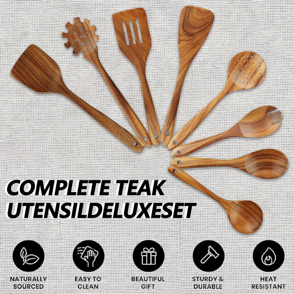 Seamless One-Piece 10Pcs Wooden Spoons for Cooking, Smooth Finish Teak Wooden Utensils for Cooking, Soft Comfort-Grip Wood Spoons for Co... - Ergonomic Kitchen Tongs and Cooking Spoon Utensil Detail