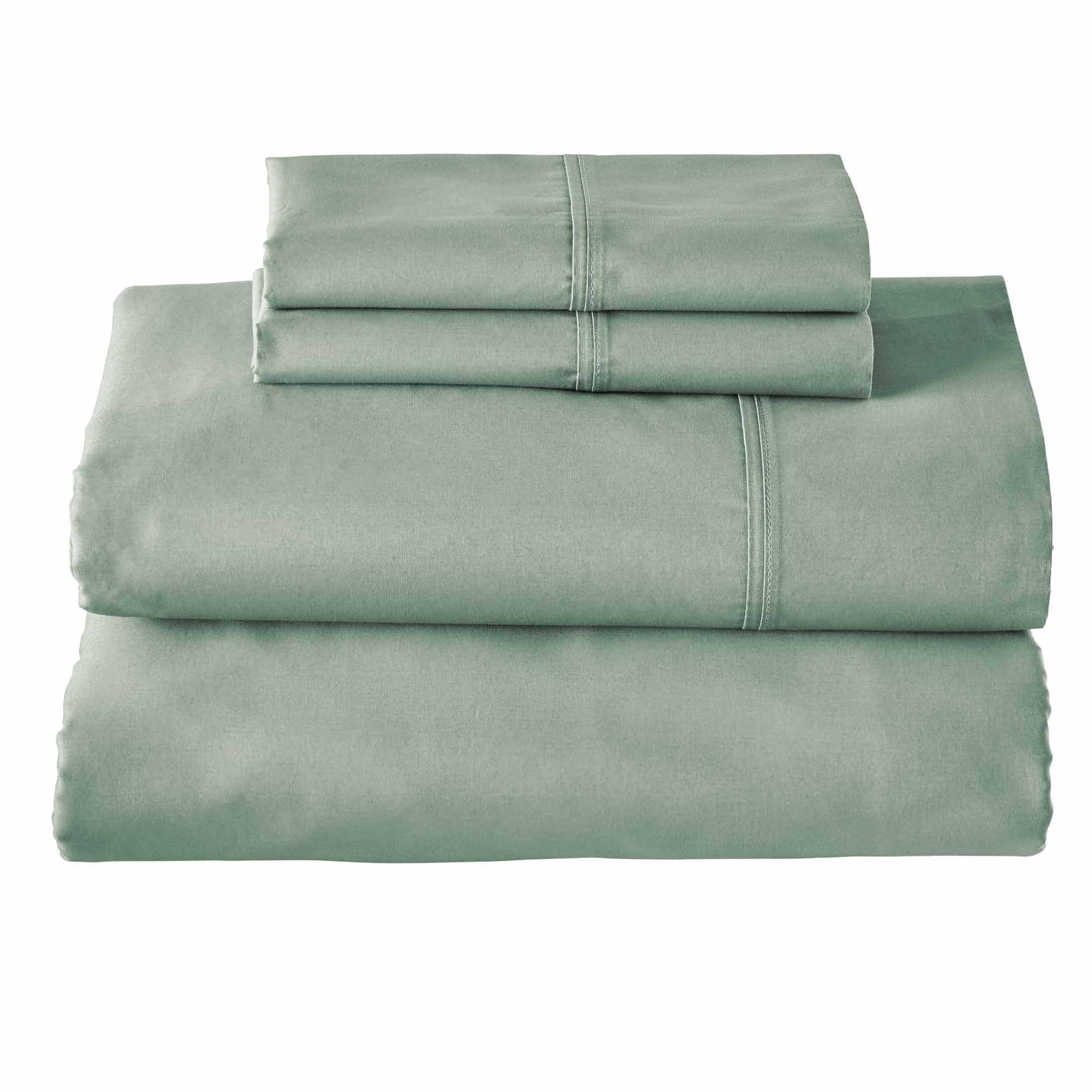 Ultra-Soft Cool & Crisp 4-Piece 300 Thread Count Green River Cotton Percale Sheet Set, Queen - Breathable Egyptian Cotton Flat & Fitted Sheets Detail